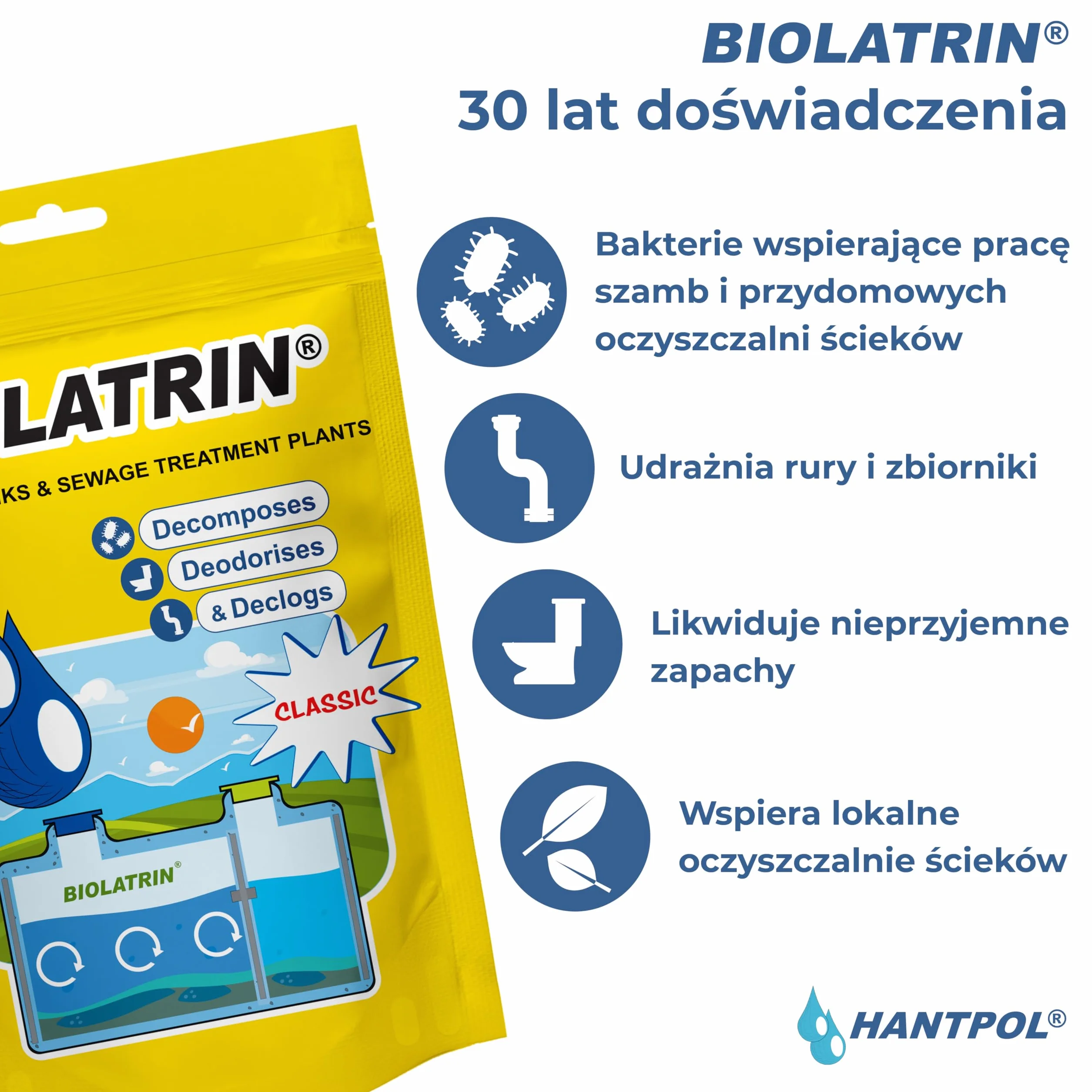 Zaawansowana biologiczna obróbka szamba - do domu, na podwórko, do obiektów rekreacyjnych - szybkie rezultaty - nadaje się do nowoczesnych systemów - 400 g - BIOLATRIN CLASSIC