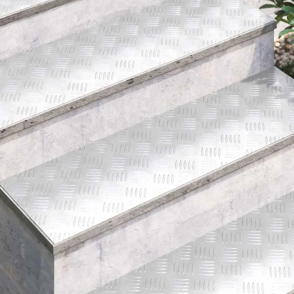 Stopnie schodowe aluminiowe, srebrne, prostokątne, 2 sztuki, 100 x 30 cm, do użytku wewnątrz i na zewnątrz, antypoślizgowa mata schodowa z ochroną przed zadrapaniami i hałasem, 2 sztuki