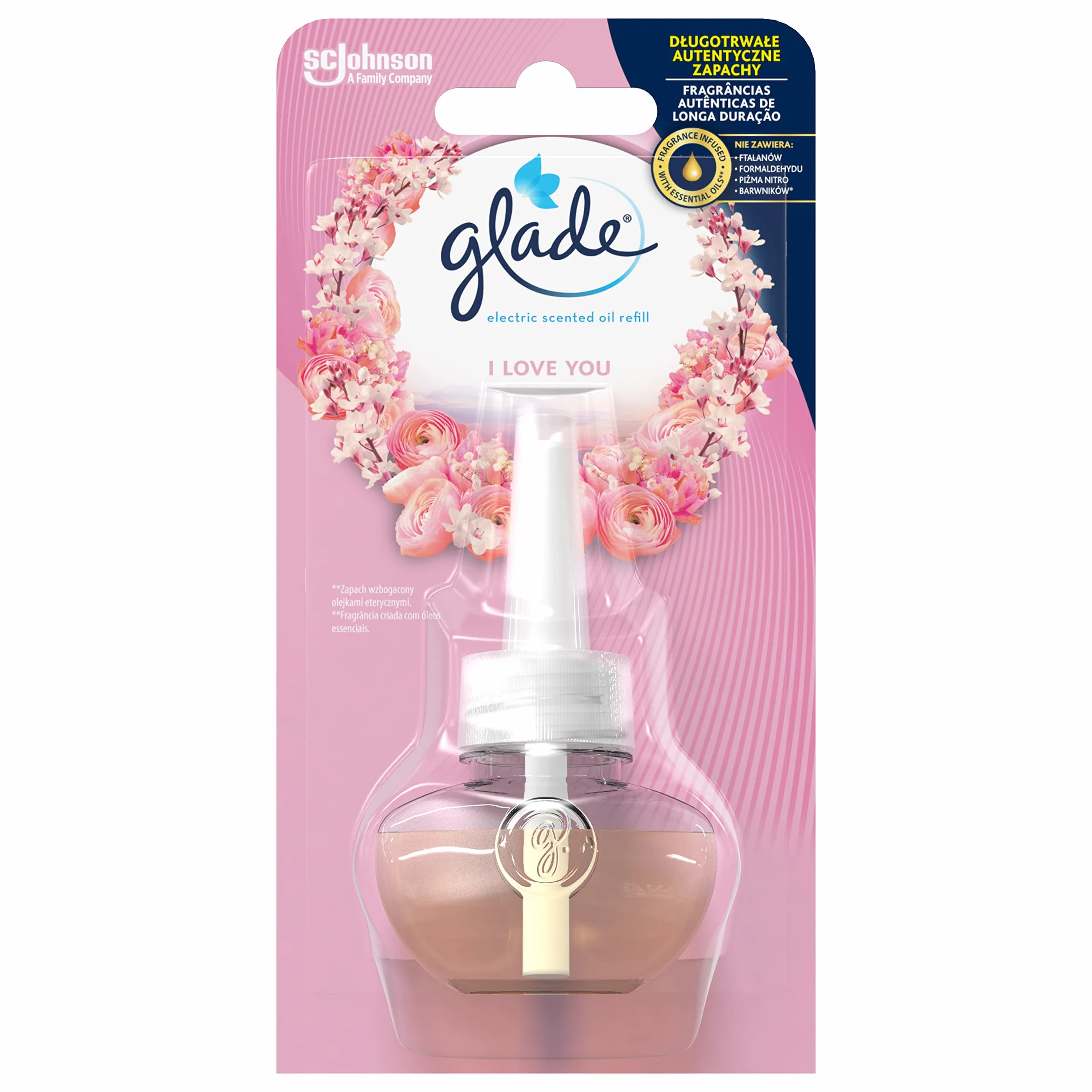Glade Zapas do Elektrycznego Odświeżacza Powietrza, Electric Scented Oil o Zapachu I Love You, Długotrwały Zapach, 20 ml
