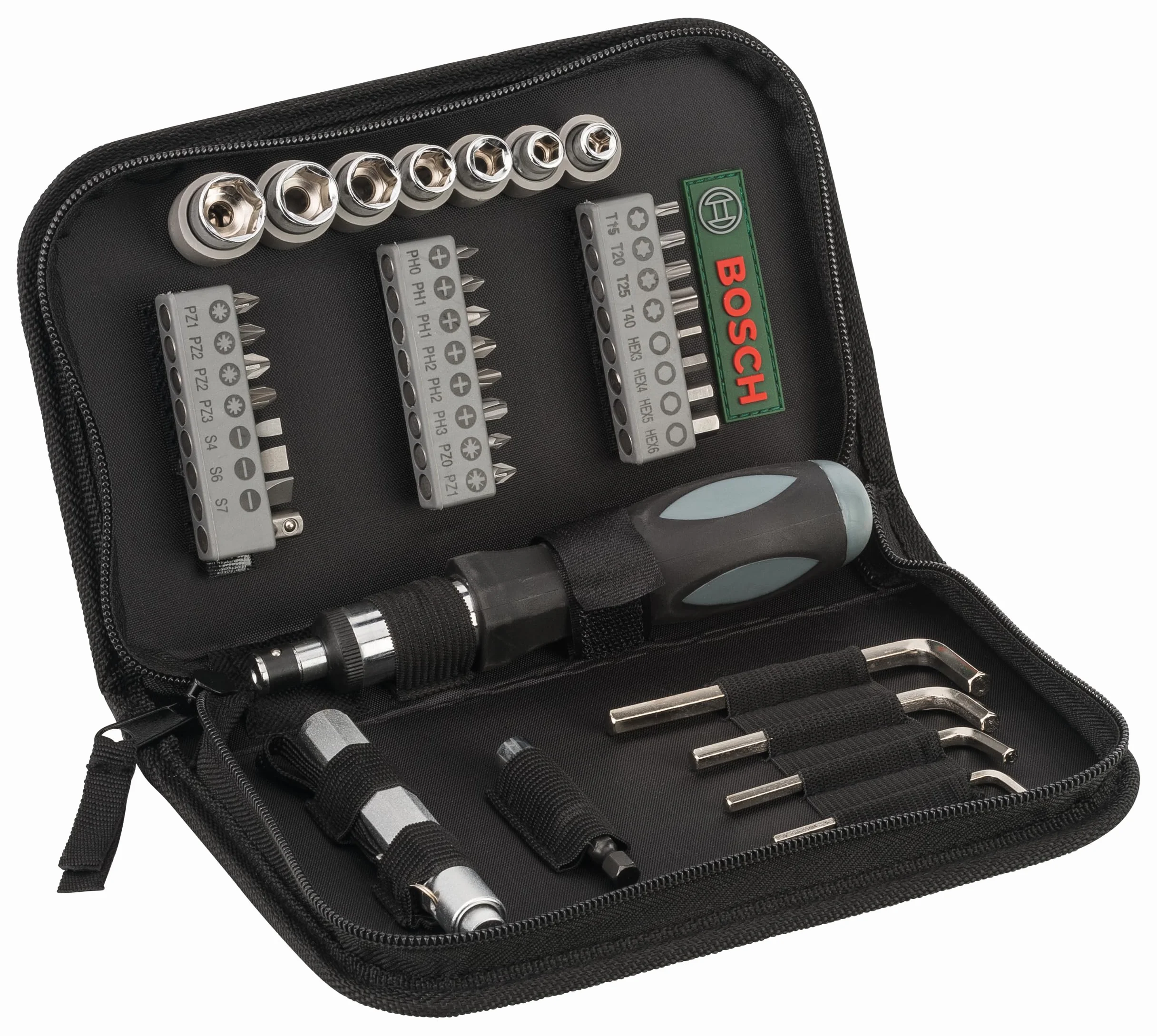 Bosch Accessories Bosch 38-częściowy zestaw bitów mieszanych (PH, PZ, S, HEX, klucz nasadowy Ø 5-13 mm, w zestawie śrubokręt ręczny, latarka, akcesoria do wiertarki)