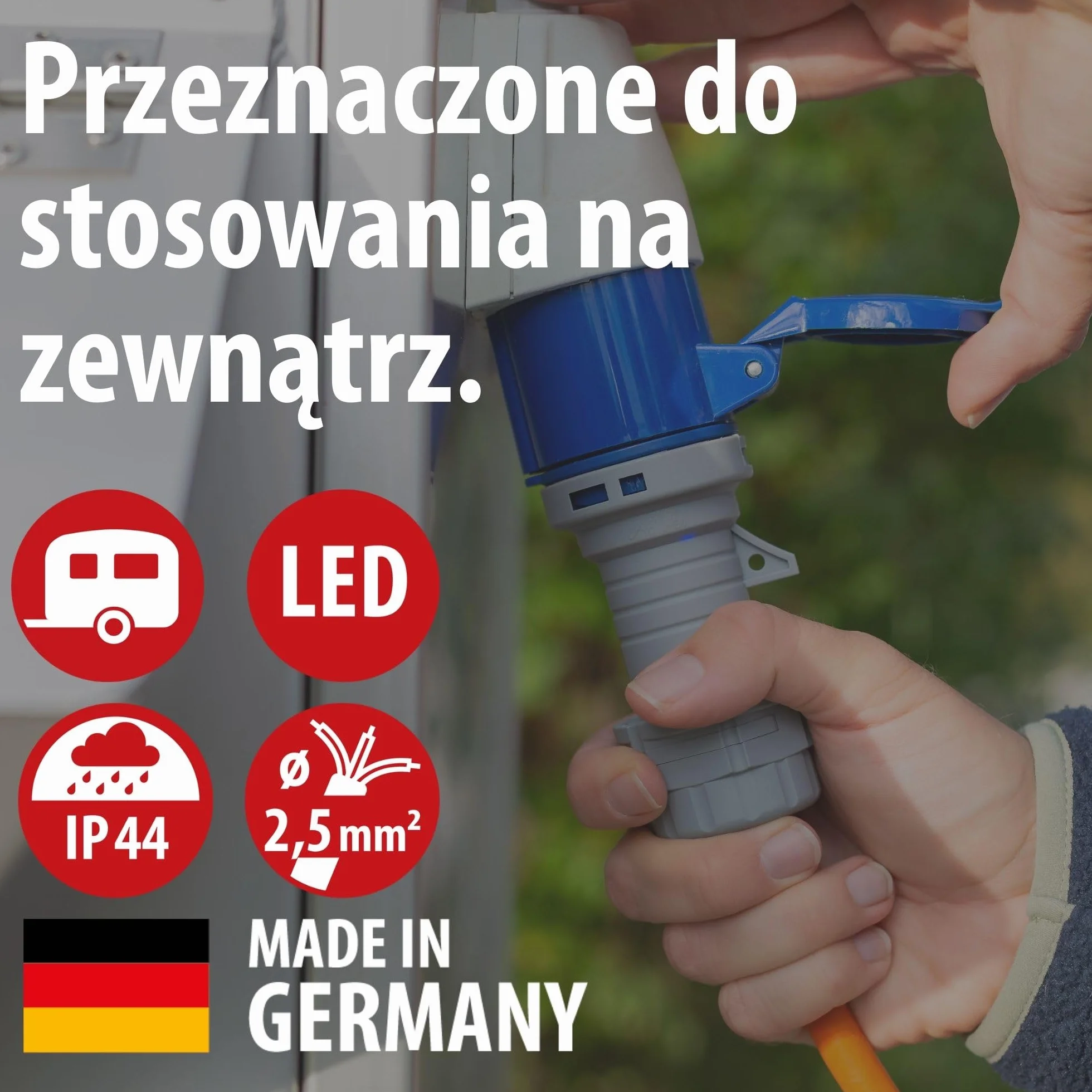 Brennenstuhl CEE 230V przedłużacz kempingowy 10m z wskaźnikiem napięcia LED (kabel H07RN-F 3G2,5, kabel zasilający do campingu do stałego użytkowania na zewnątrz IP44, Made in Germany)