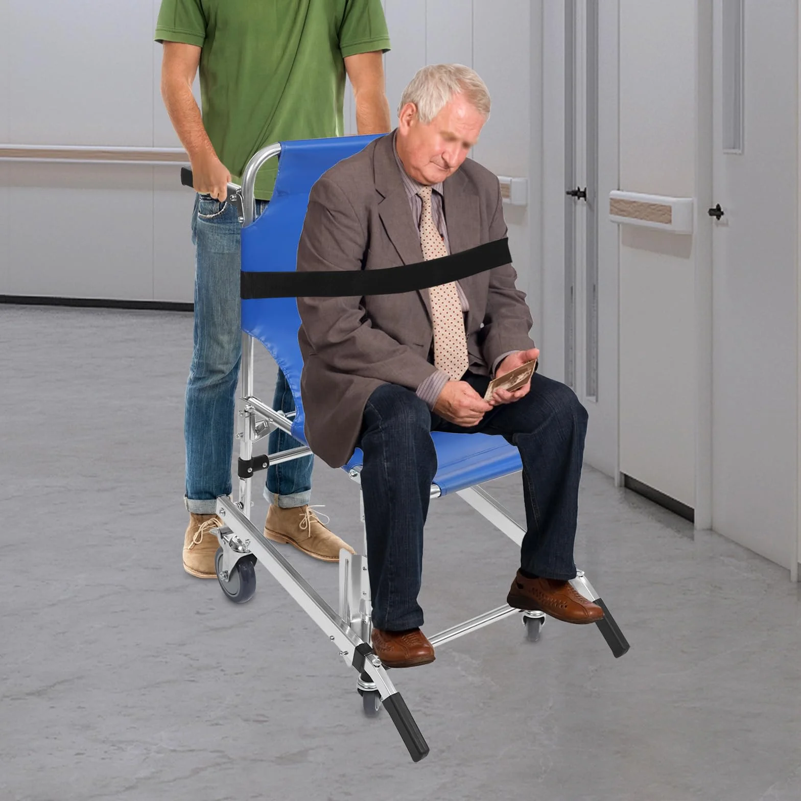 Krzesło schodowe składane aluminiowe dla seniorów z pasami bezpieczeństwa 160 kg