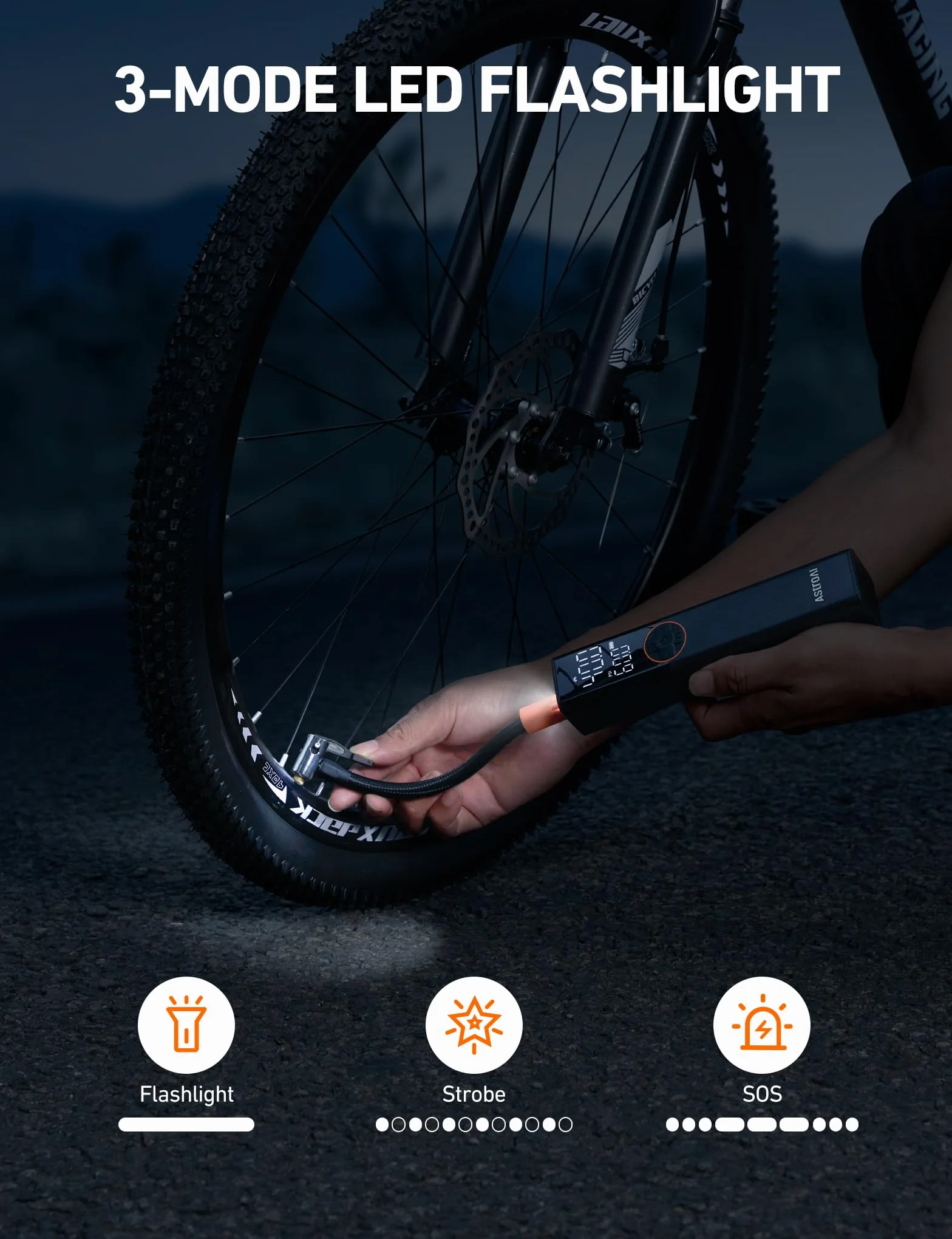 Pompa rowerowa AstroAI Elektryczna pompa powietrza, 150 PSI Mini przenośna pompa rowerowa na baterie, pasująca do wszystkich zaworów, silnik wysokiego napięcia specjalnie do rowerów