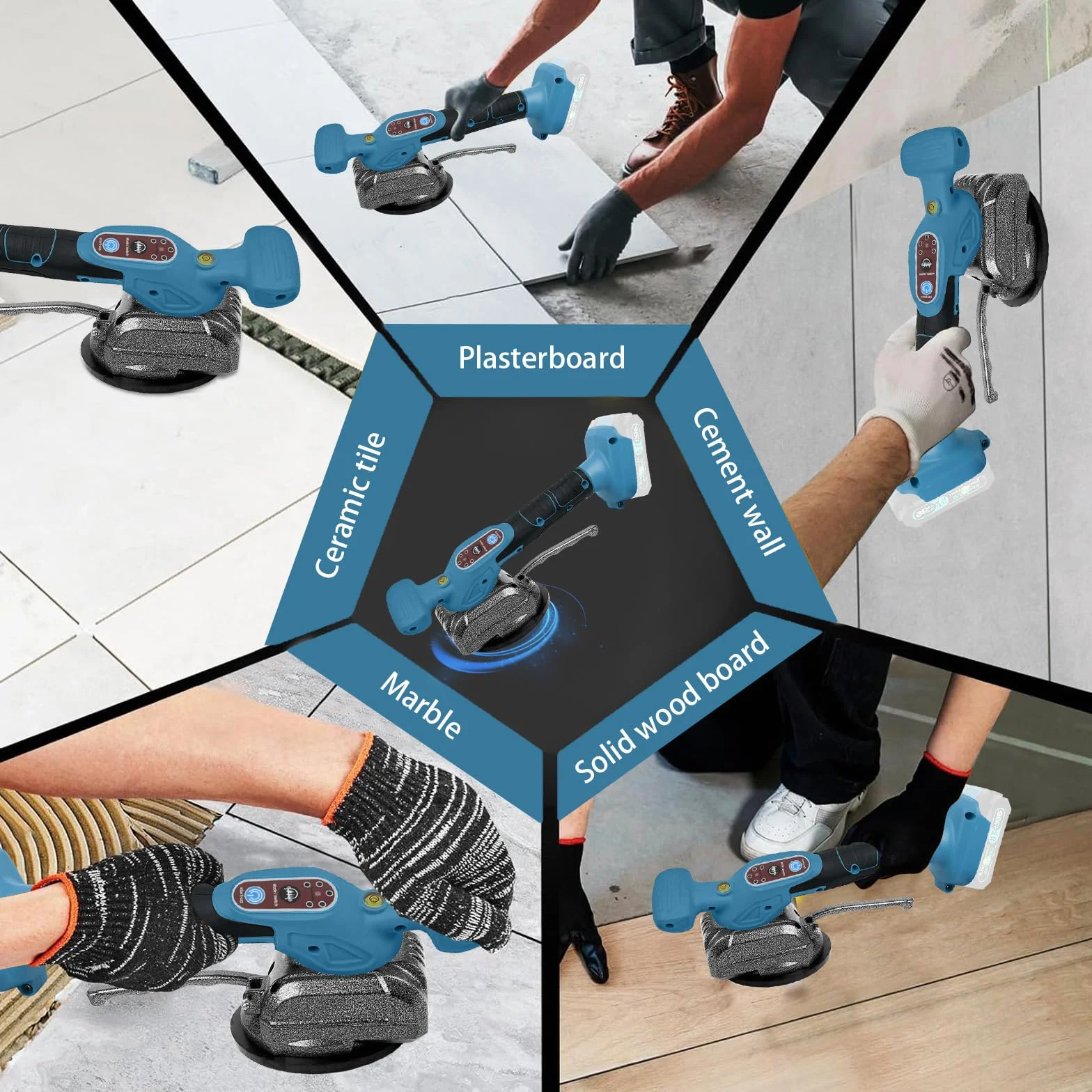 Maszyna wibracyjna do płytek Makita 18 V, urządzenie wibracyjne z przyssawką 4,7", 5 biegów, regulowana prędkość, pojemność 60 kg, nadaje się do 39 x 39 cali i poniżej (Bue)
