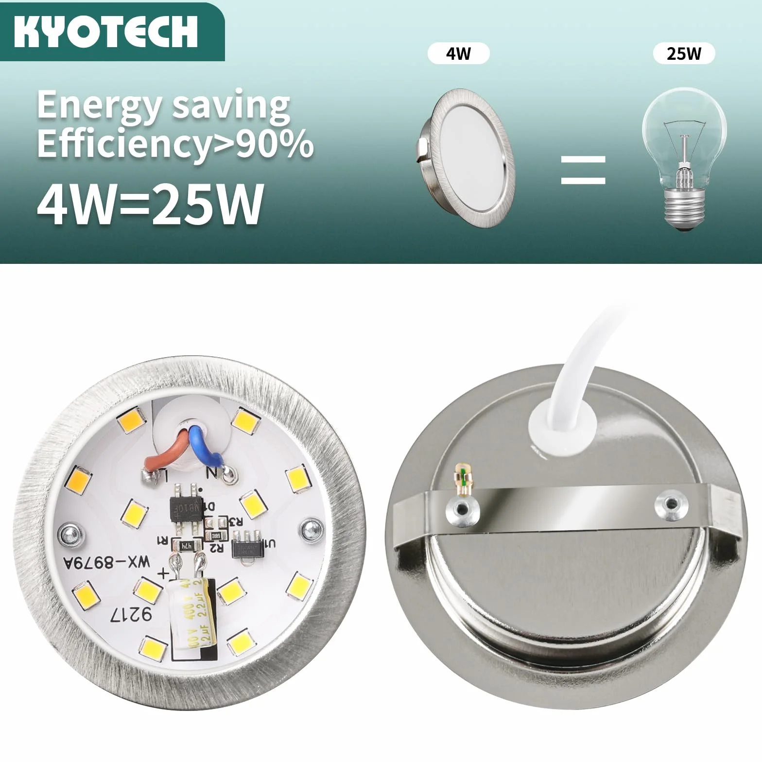 KYOTECH Reflektor LED do zabudowy 230V G4 3,5W 4000K 260lm IP44 otwór 55-58mm 20mm zestaw 6