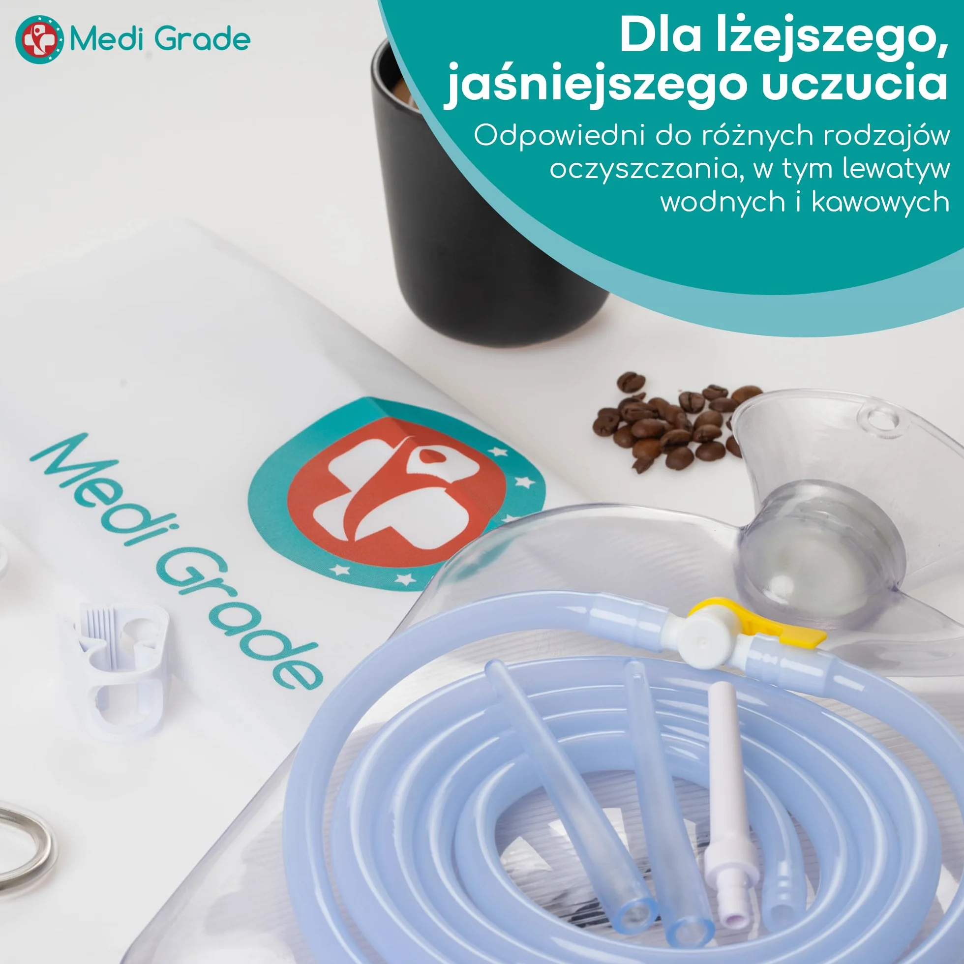 Medi Grade Zestaw do Lewatywy Oczyszczanie Jelita Grubego 2L Przejrzysty Nietoksyczny Torba