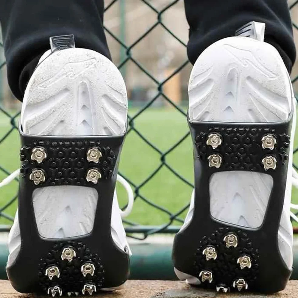Raki Ice Cleats Ice Snow Grips do butów i butów, 2 szt., trakcja lodowa, buty z 10 stalowymi ćwiekami, antypoślizgowe, do wędrówek na świeżym powietrzu, spacerów