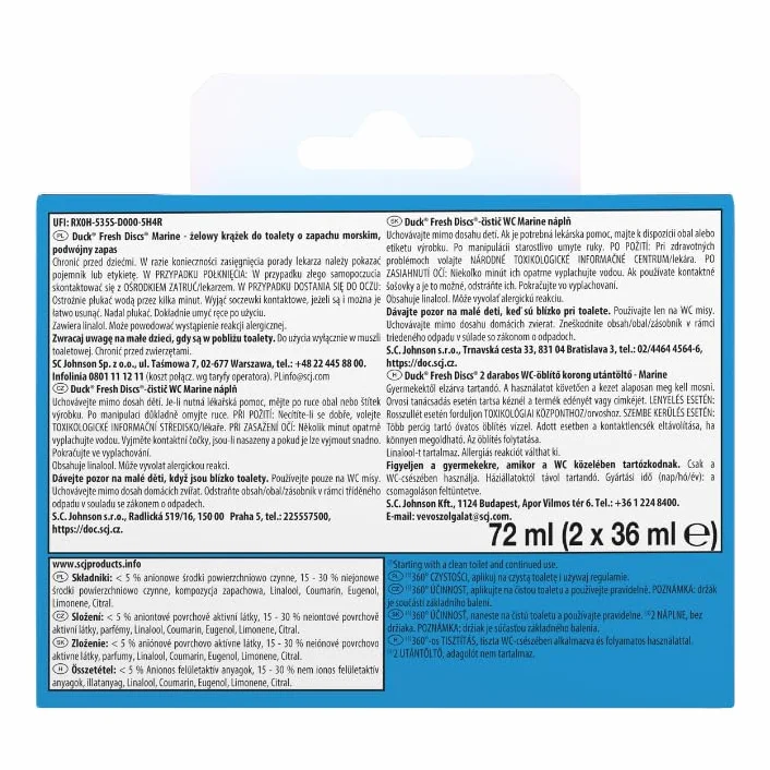 Duck® Fresh Discs® Marine - podwójny zapas do toalety o zapachu morskim - krążek czyszczący do WC 2 x 36ml