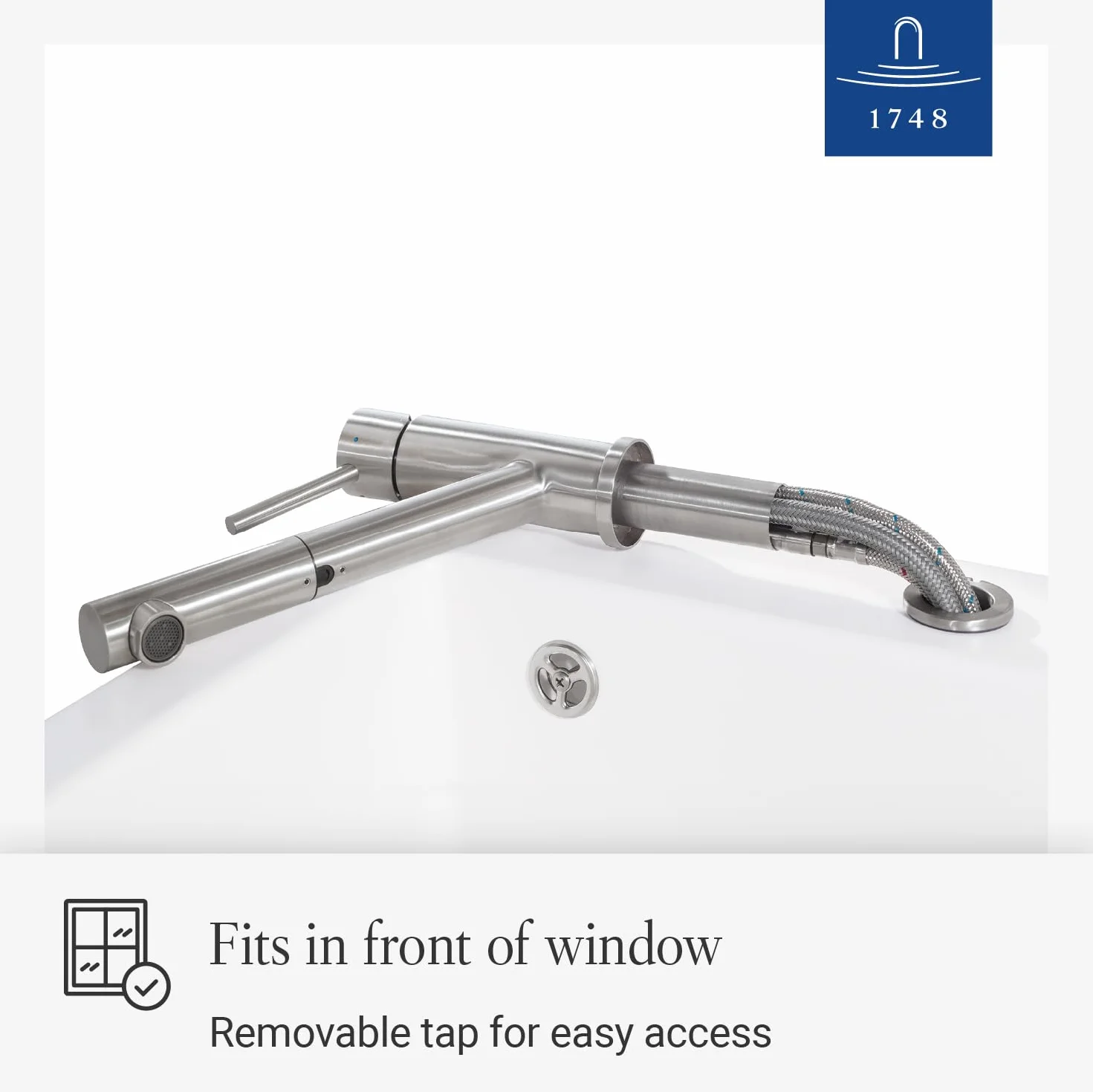 Villeroy & Boch Como Shower Window | Wysokociśnieniowa bateria kuchenna z wyciąganą słuchawką prysznicową i montażem na okno | masywna stal nierdzewna | 925800LC