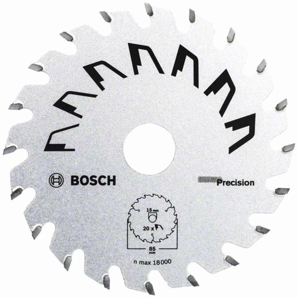 Bosch 1x Tarcza pilarska Precison (do Drewna, Ø 85 x 1.1/0.7 x 15 mm, 20 Zęby węglikowe, ATB, Osprzęt pił tarczowych)