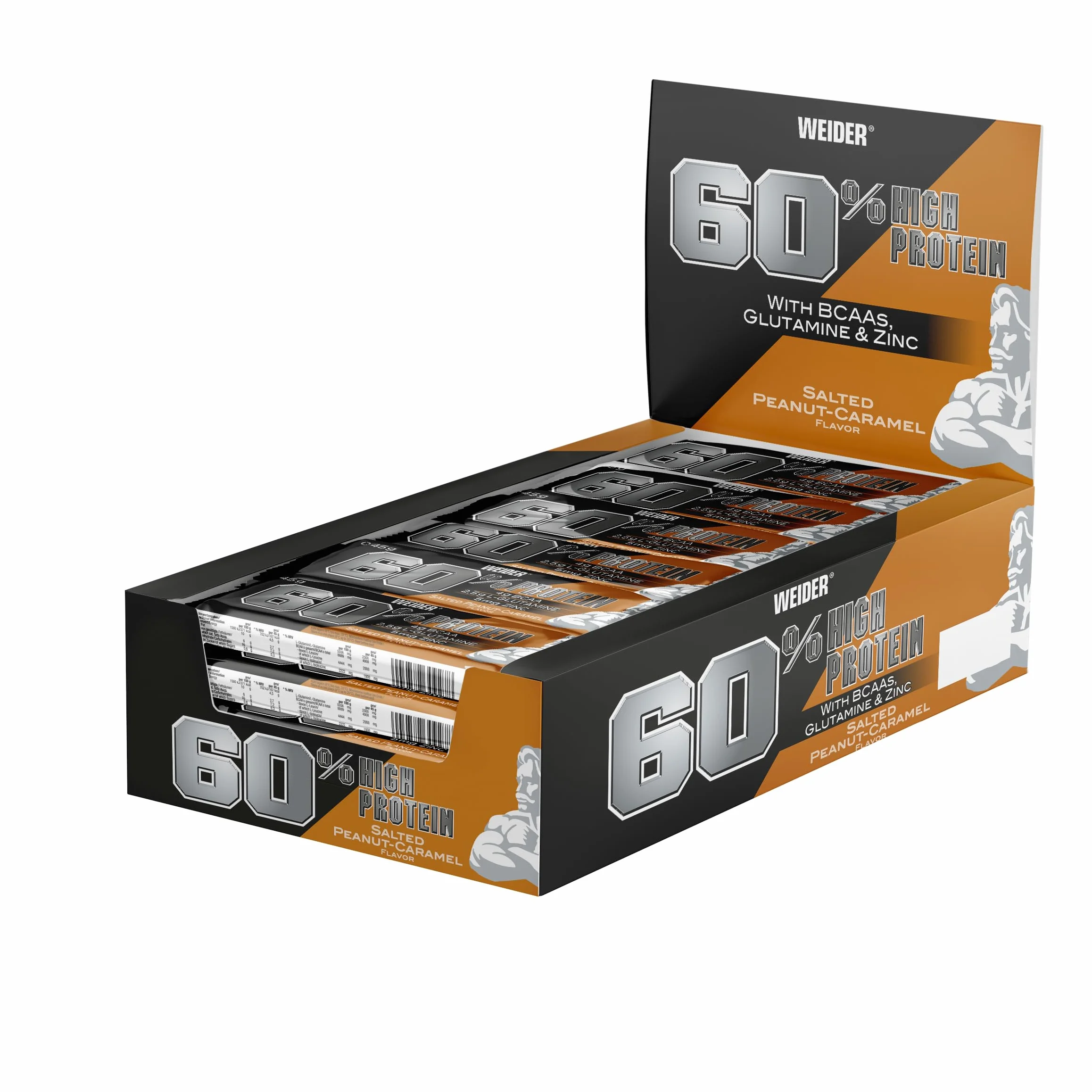 Weider 60% Protein Bar Karmelowy 45g x 24 Baton Proteinowy z L-glutaminą i BCAA