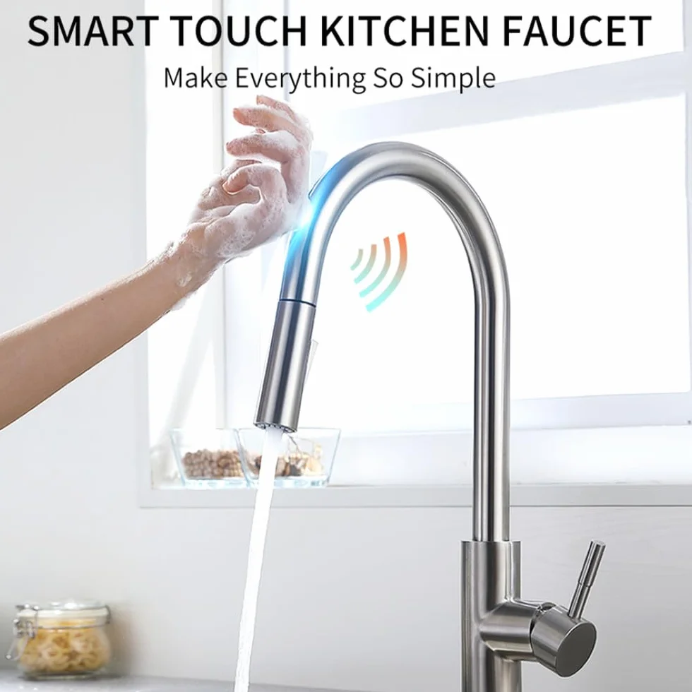 Smart Touch bateria kuchenna z czujnikiem do kranu kuchennego, mieszacza zlewozmywakowego, obrotowego kranu dotykowego, czujnik mieszacza wody, model 1005, szczotkowane złoto