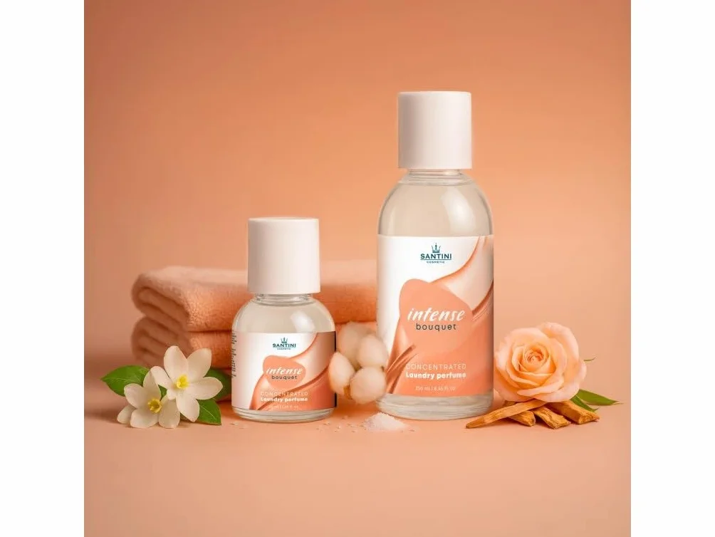 SANTINI Perfumy do prania zapewniają świeży i długotrwały zapach – zapach do prania nadaje się do wszystkich tekstyliów, wyprodukowano w UE z francuskich olejków premium (50 ml, intensywny bukiet)