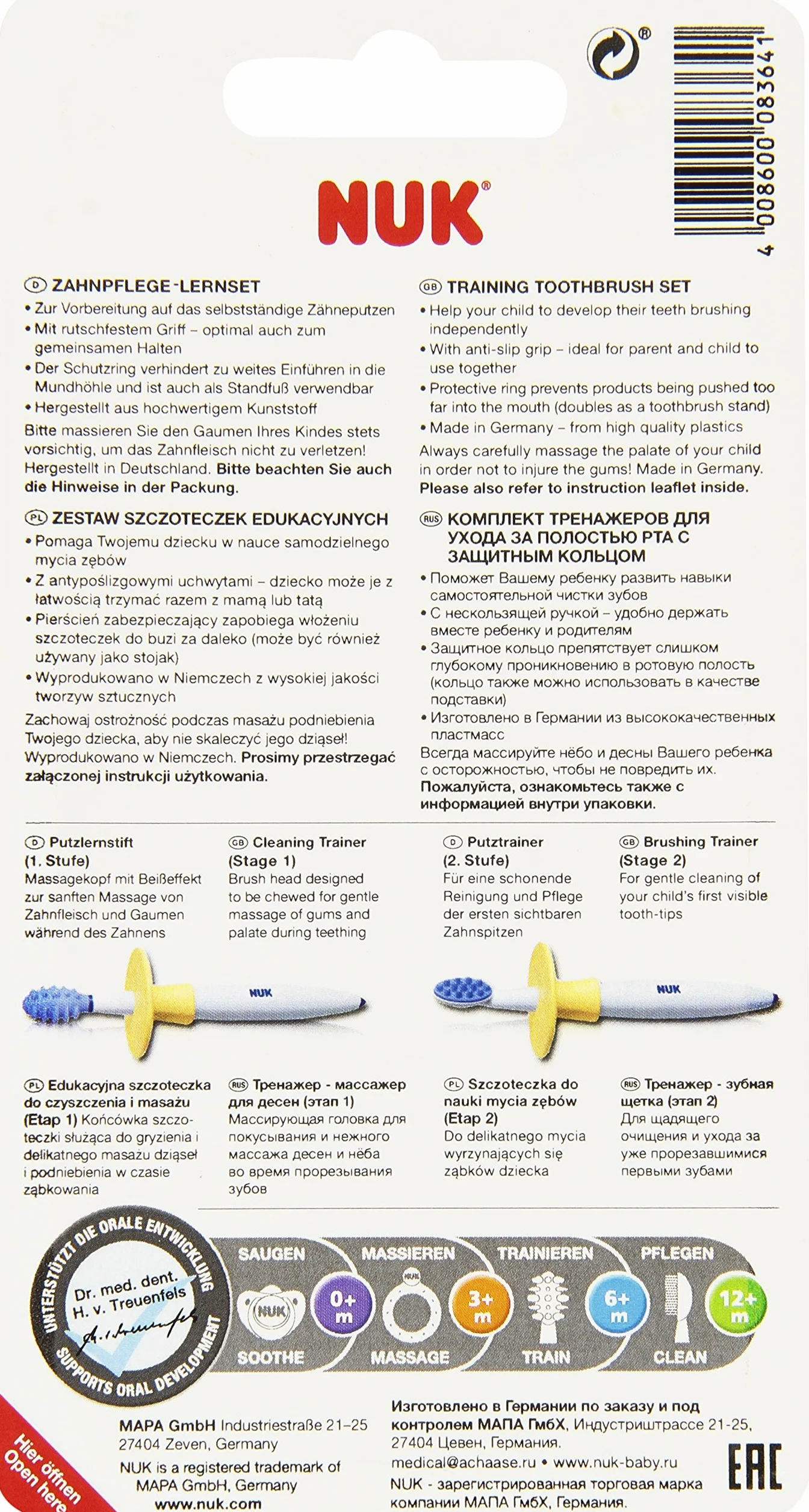NUK Zestaw do nauki pielęgnacji zębów, 2-częściowy, sztyft do czyszczenia i trenażer do czyszczenia, łącznie z pierścieniem ochronnym, optymalne przygotowanie do mycia zębów, nie zawiera BPA, 1 zestaw