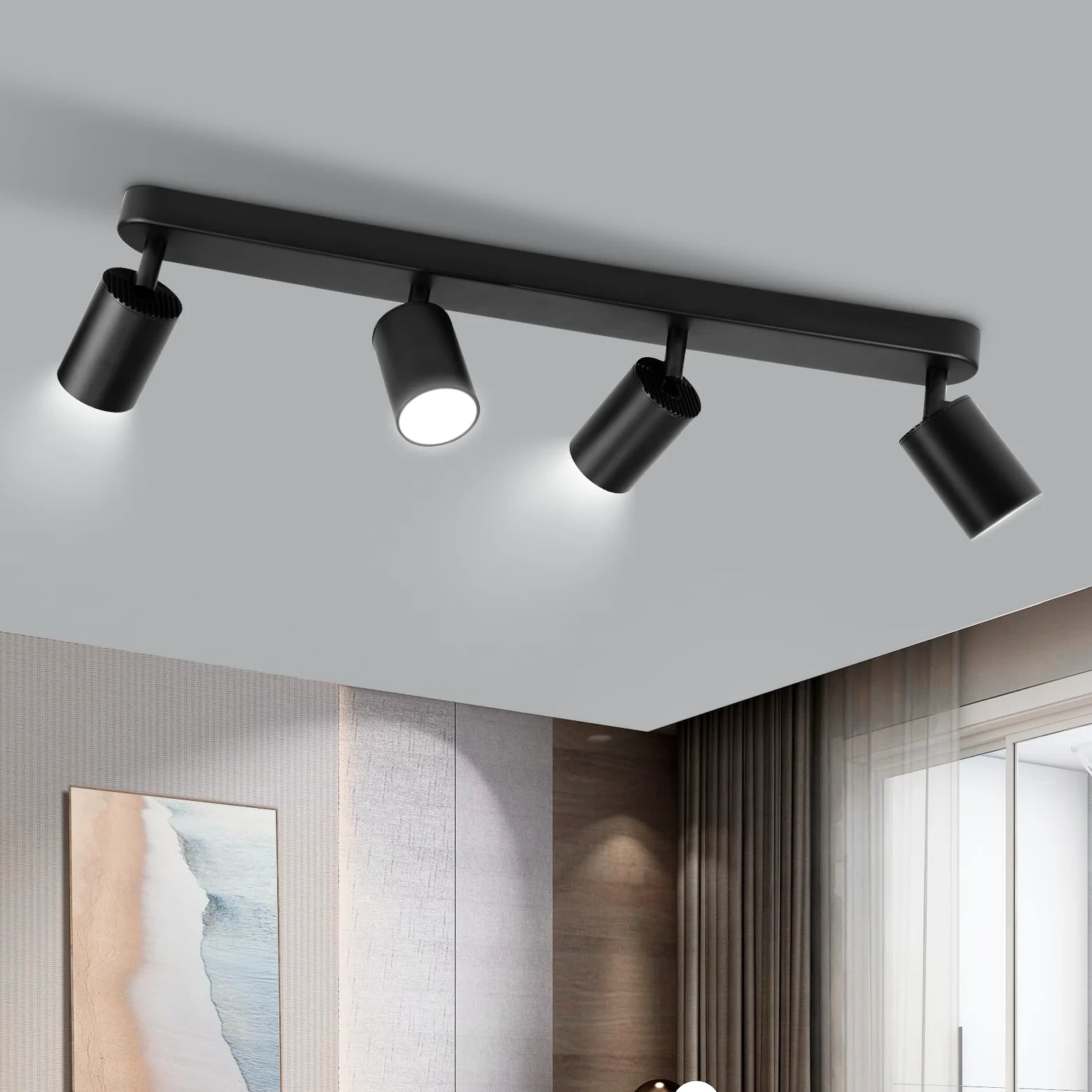 CHENBEN Reflektor sufitowy, 4 żarówki, GU10, czarna, regulowana w zakresie 350°, lampa sufitowa, nowoczesne reflektory punktowe LED, do sypialni, kuchni, salonu (bez żarówek)