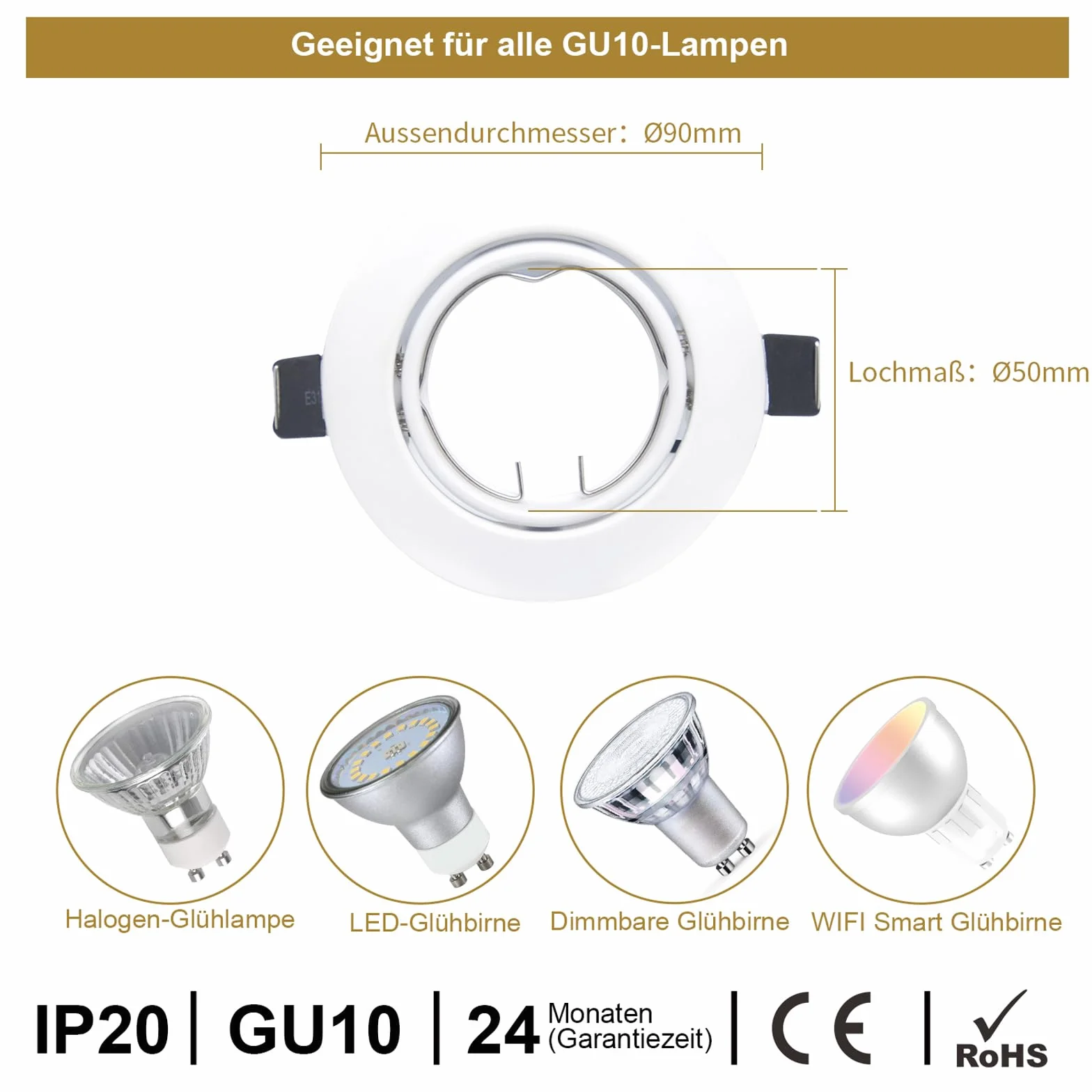 6-częściowy reflektor LED do zabudowy GU10 rama 68-85 mm spoty sufitowe wychylne reflektory LED 230 V białe okrągłe ramki do zabudowy z oprawą GU10