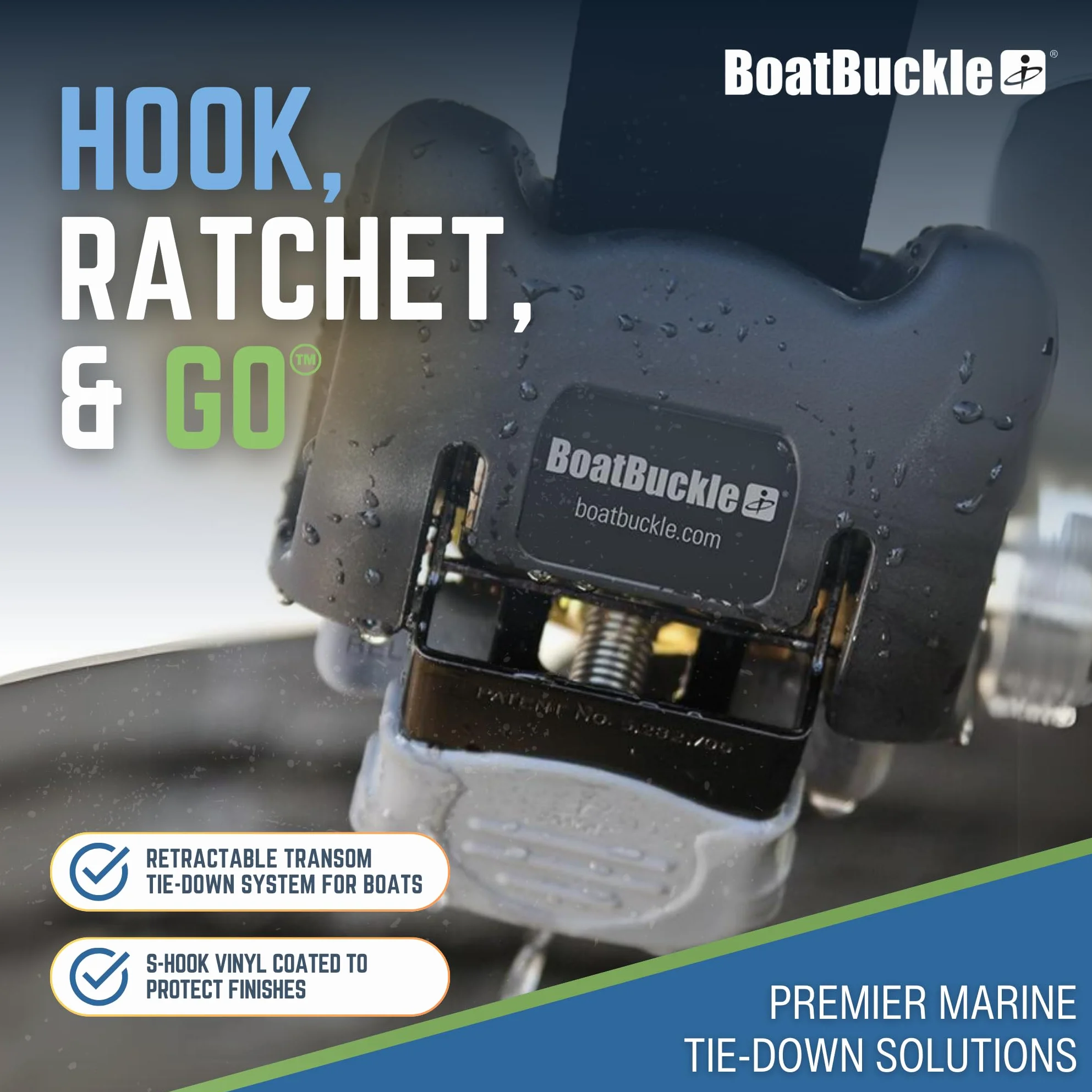 BoatBuckle Pasy pawęży do łodzi G2 do przyczepy łodzi (5 x 100 cm, wytrzymałość na rozerwanie 1,1 kg) pasy mocujące z grzechotką do przyczepy, śruba na chowanych paskach zapadkowych, 1 szt