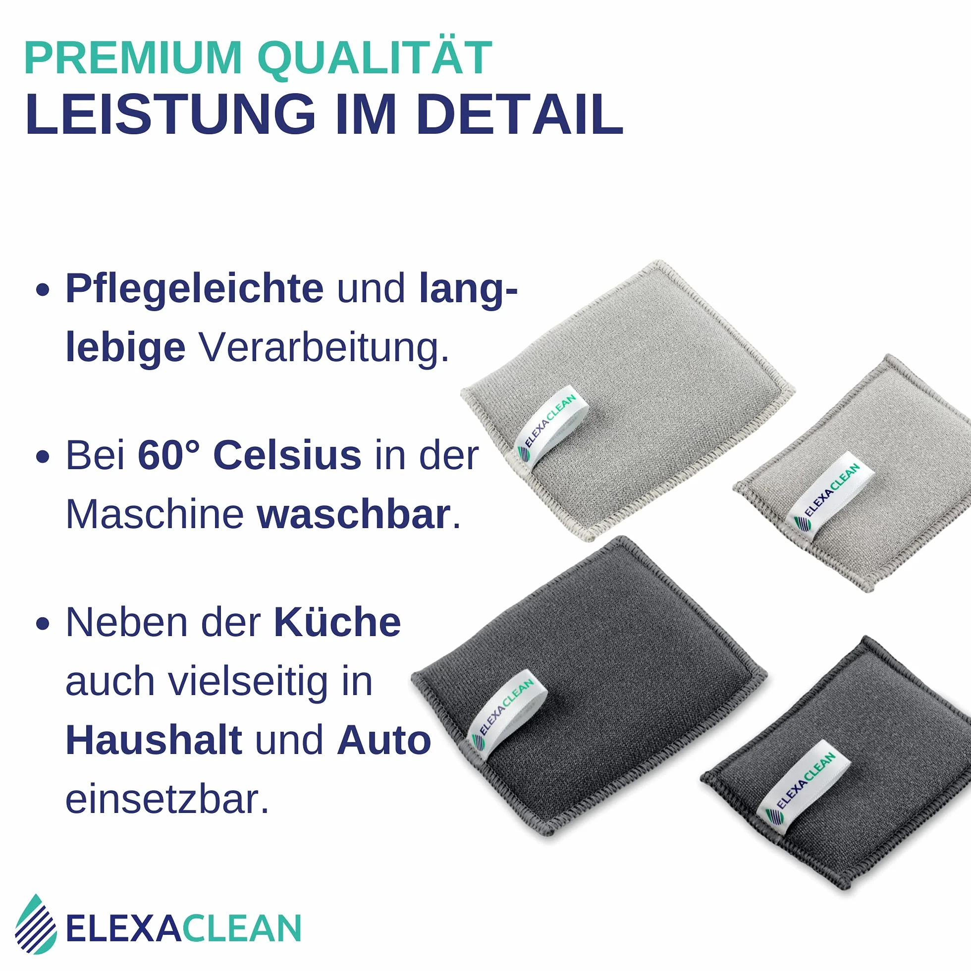 ELEXACLEAN gąbka kuchenna 3 szt., zmywak do garnków do prania i wielokrotnego użytku, mikrofibra do kuchni i domu, (12x10 cm (large), antracyt)
