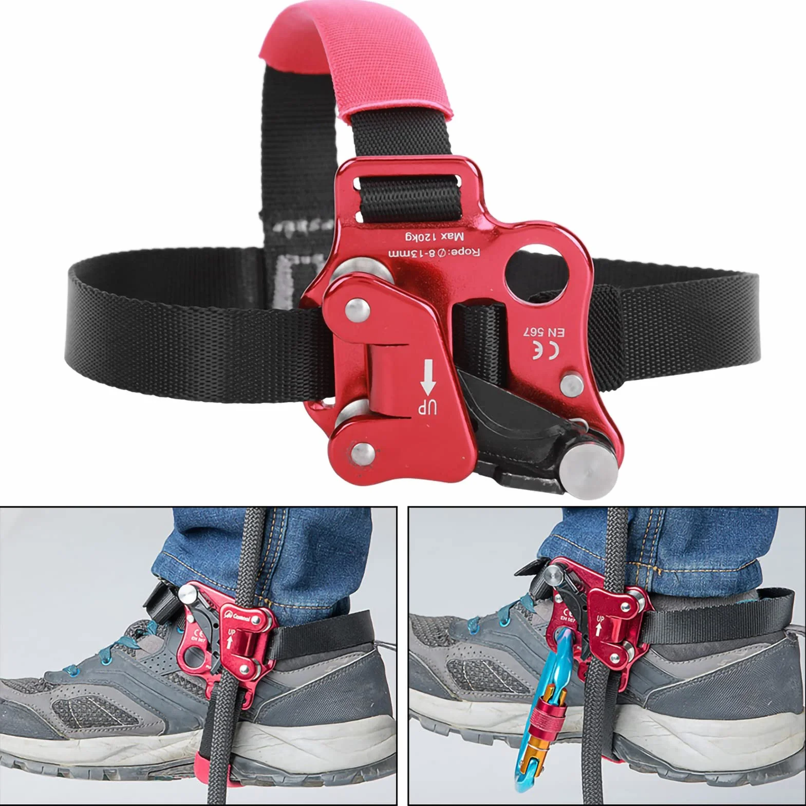 Alpinizm Foot Riser, 7075 Lotnictwo Aluminium Foot Ascender Odporność na korozję dla wspinaczki dla wspinaczy(Urządzenie wznoszące prawą nogę/czerwone),Inne artykuły do sportów ekstremalnych
