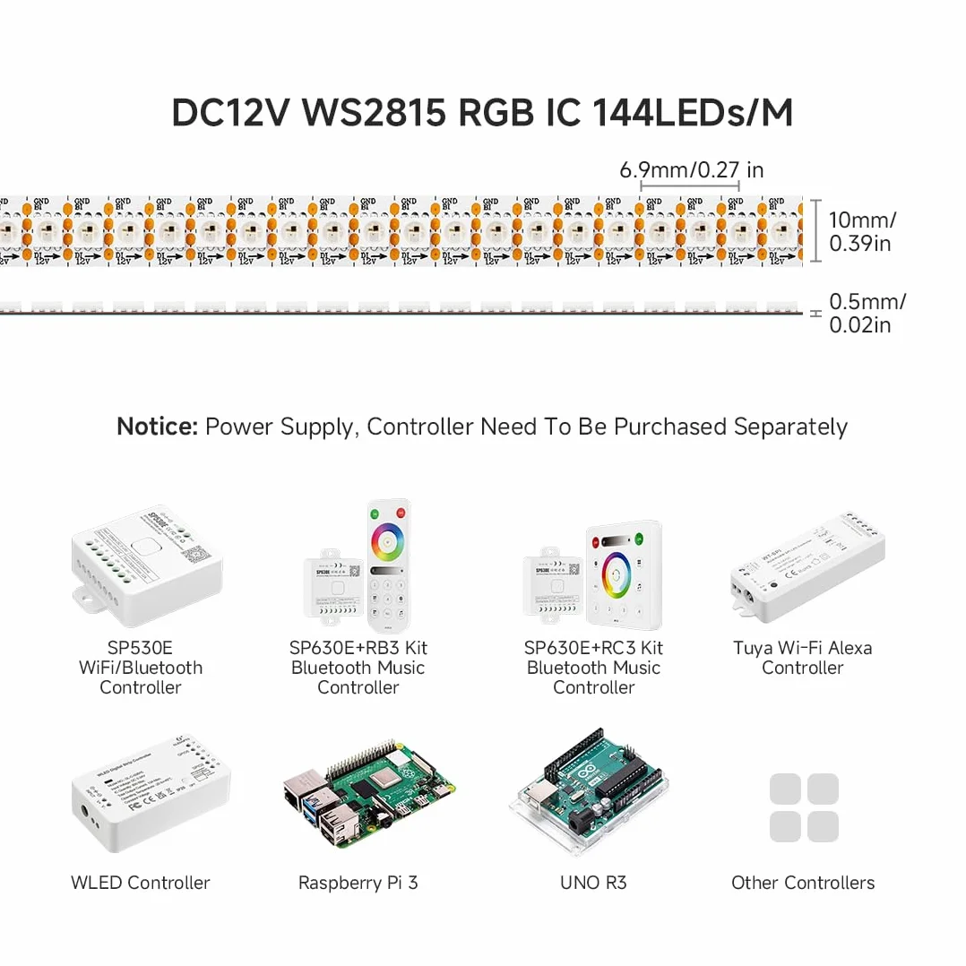 BTF-LIGHTING WS2815 (aktualizacja WS2812B) 1m 144 indywidualnie adresowalne cyfrowe piksele RGB Dual sygnał LED elastyczna taśma świetlna 5050 SMD IP30 Magic Dream Color DC12V biała PCB