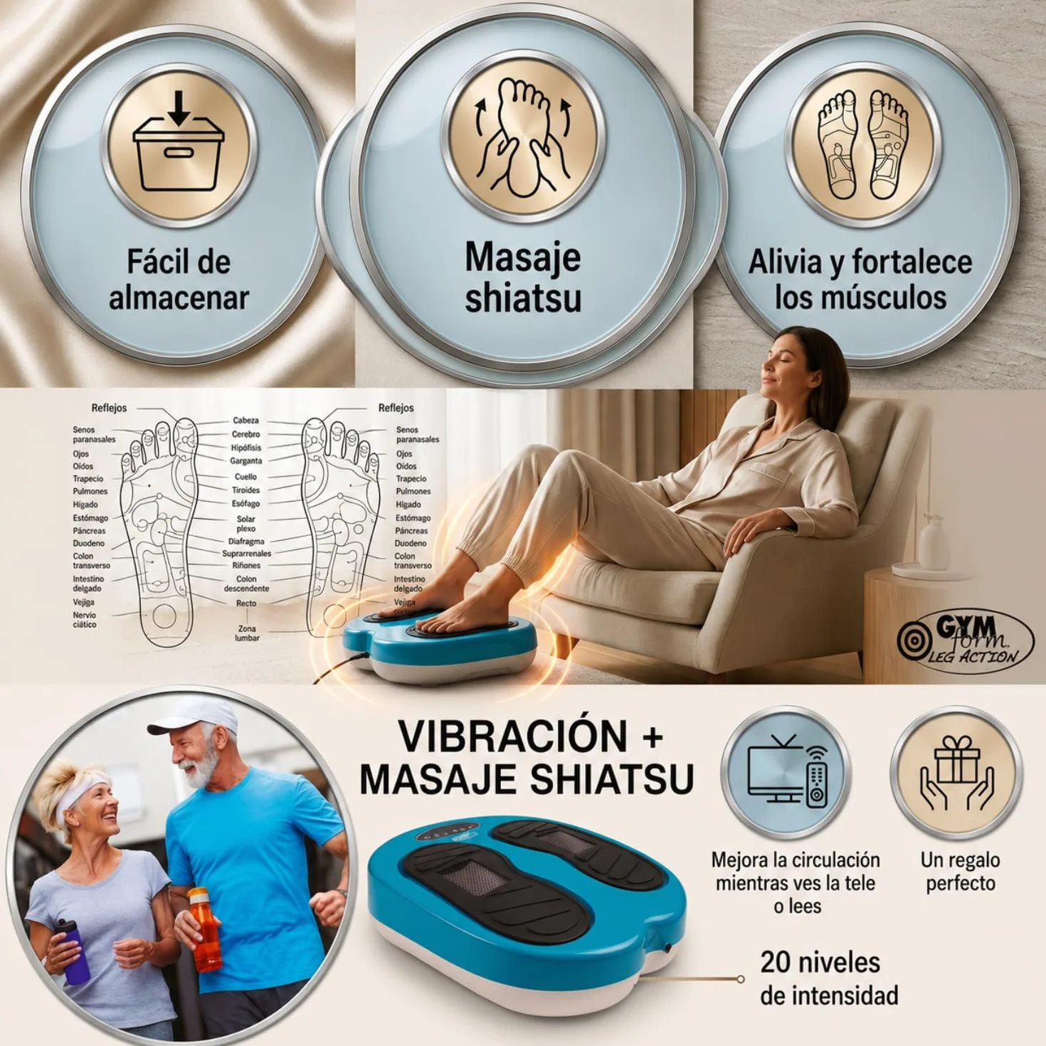 Platinum Masażer stóp i nóg (nowy) Masaż Shiatsu, z pilotem, 10 programów/20 prędkości, poprawa krążenia, łagodzi ból (Platinum)