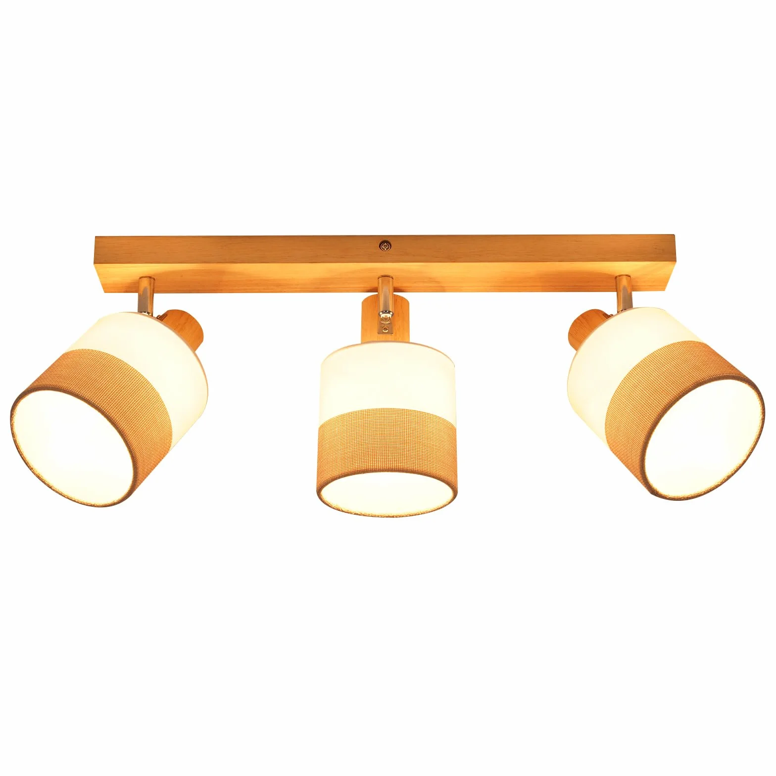 Glitzerlife Reflektor sufitowy 3 płomienie lampa sufitowa drewno - Reflektor vintage E14 klosz z tkaniny retro obrotowy 350° spot MAX.25W przedpokój kuchnia sypialnia salon, bez żarówki