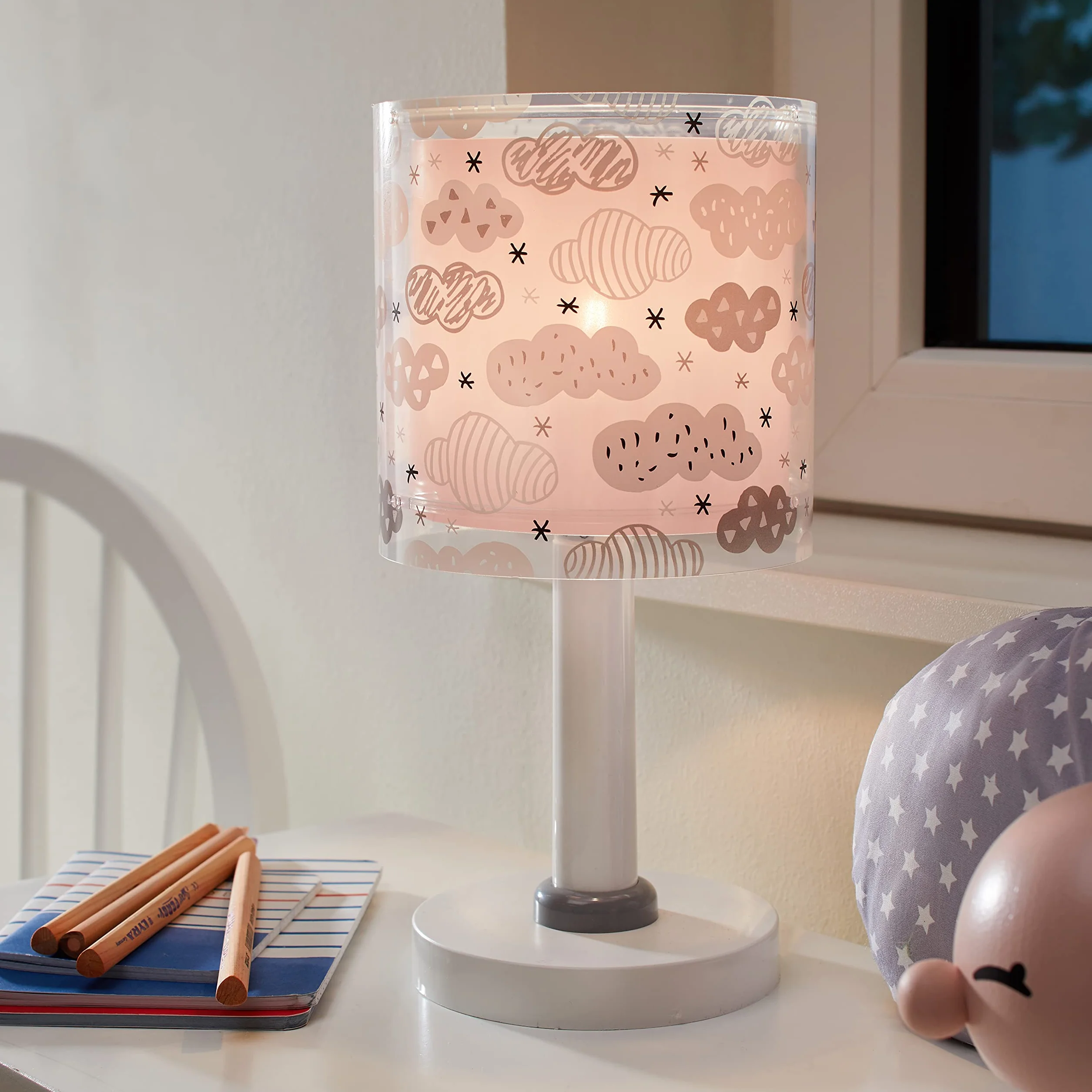 Dalber Dziecięca lampa stołowa lampka nocna pokój dziecięcy chmury chmury różowy, 41411s, E14