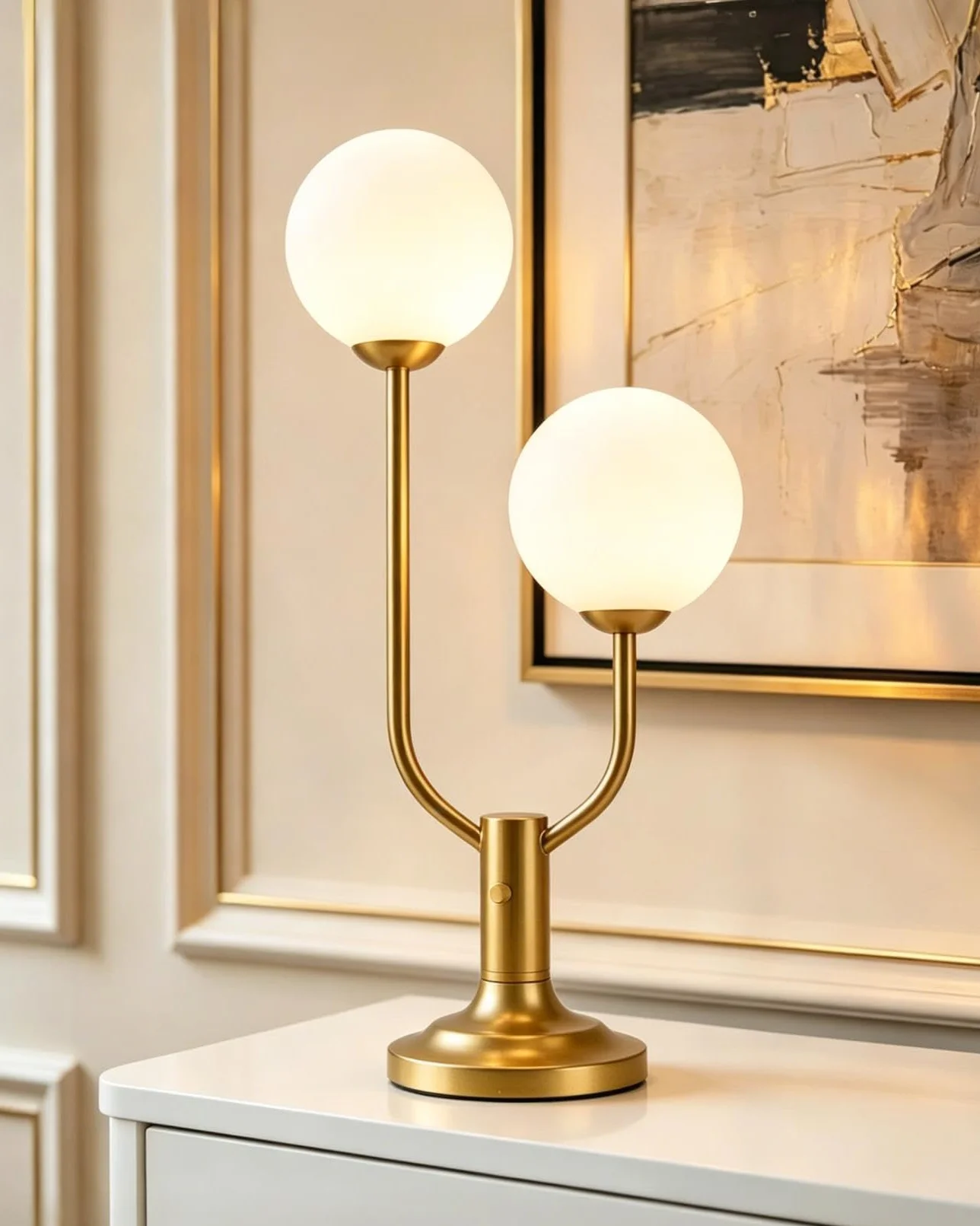 Lampa stołowa ze złotym globusem do sypialni, 2-lekka, z połowy wieku, nowoczesna lampa biurkowa do czytania, 3000 K, ciepła biel, ściemniane lampki nocne, lampa nocna (żarówka G9 w zestawie)