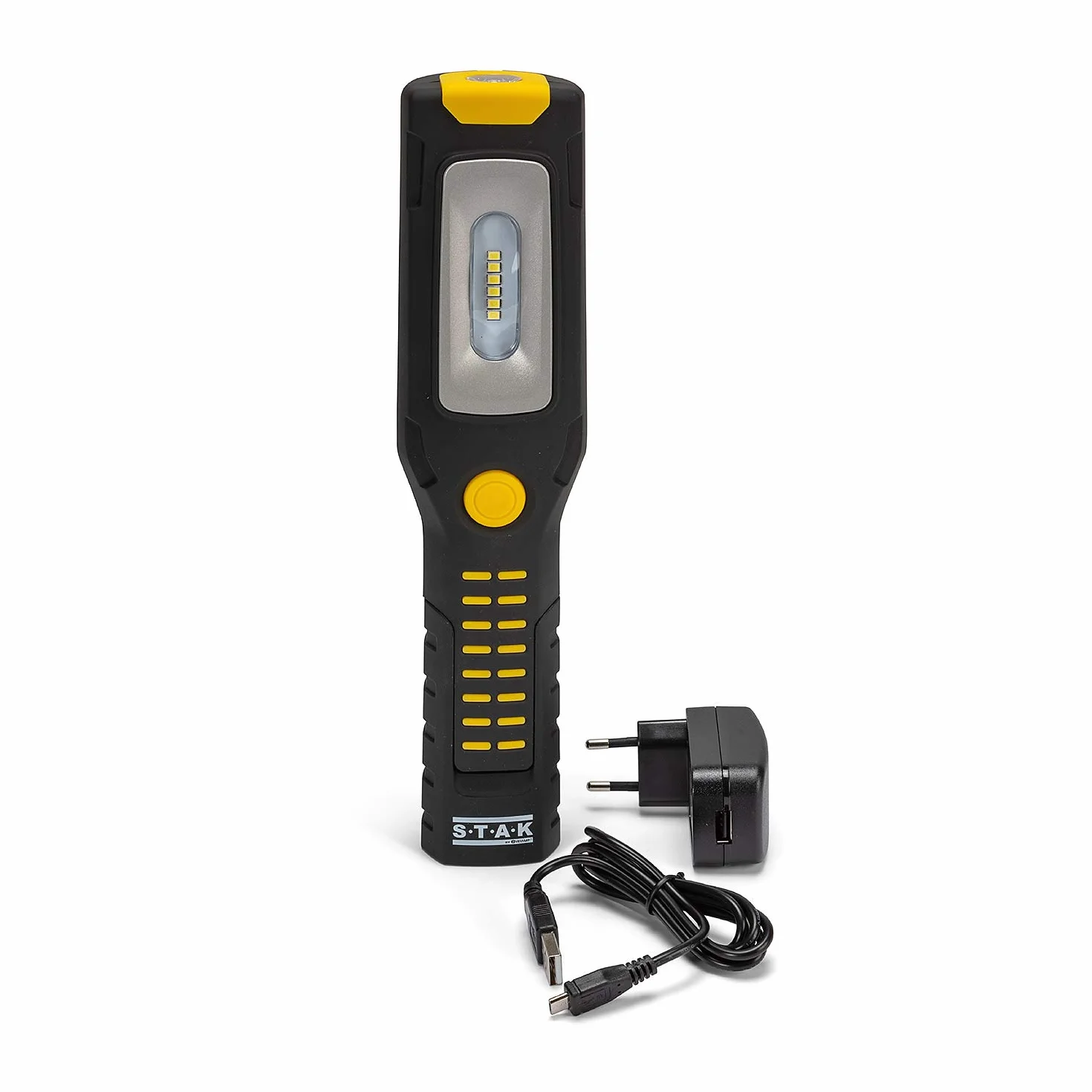 Stak Lampa robocza z latarką LED COB 3 + 1 W, do ponownego ładowania, akumulator litowy 2200 mAh, haczyk i magnesy, ruchoma, czarna