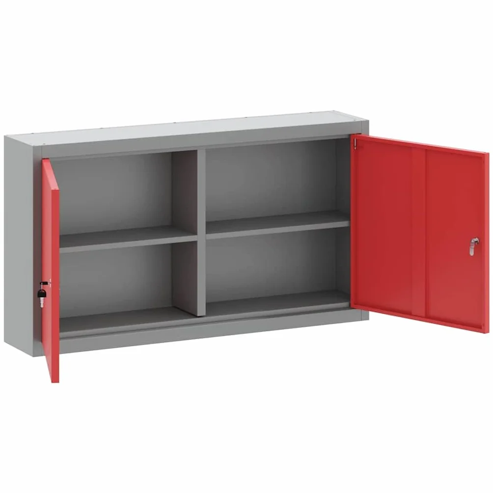 Szafka na narzędzia z regałem, szafka warsztatowa ze stali i materiału drewnopochodnego, zamykana na 2 zamki krzywkowe, 3 półki, 100 x 20 x 55 cm, do garażu, piwnicy, warsztatu, systemu