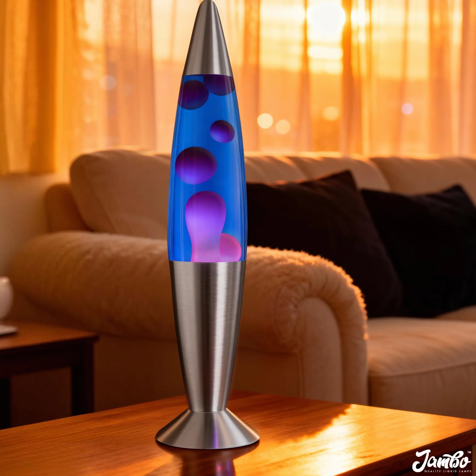 Jambo piękna lampa płynna, niebieska z fioletowym woskiem, relaksująca lampka nocna i dekoracyjna lampa do salonu, biura, sypialni, dla dorosłych i dzieci, Magma Motion