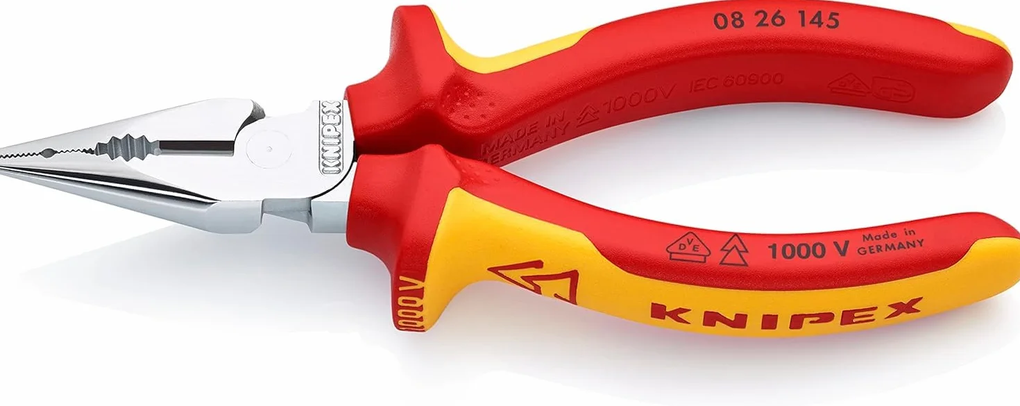 KNIPEX Szczypce uniwersalne z ostro zakończonymi szczękami chromowany z wielokomponentowymi osłonkami, izolowane wg VDE 145 mm, 08 26 145
