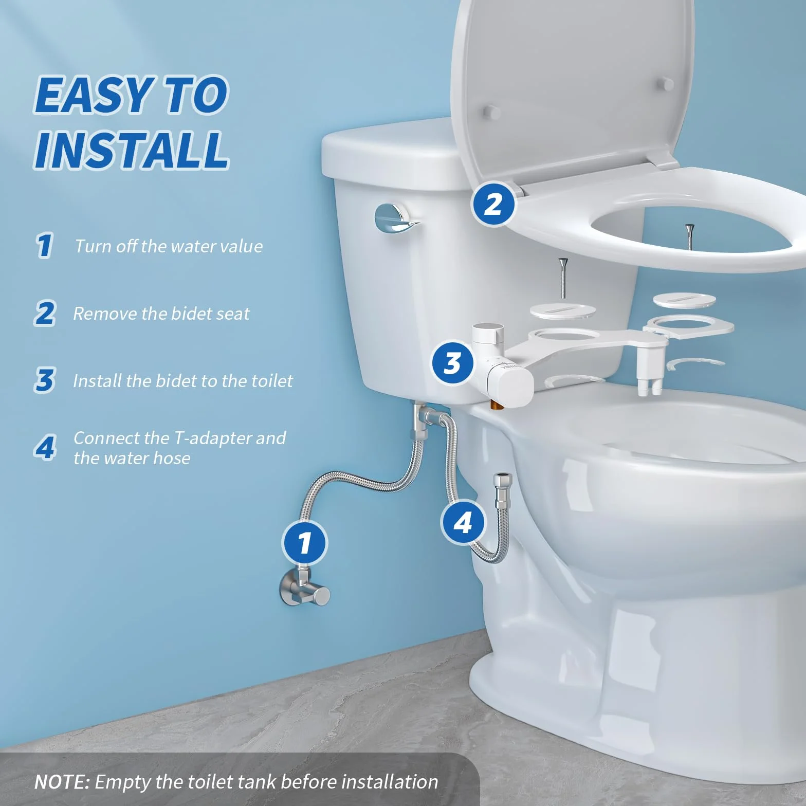 Yolife Bidet, ultracienka nasadka bidetowa do toalety z nieelektryczną, samoczyszczącą podwójną dyszą (czyszczenie tyłu/kobiece), regulowane ciśnienie wody (z wężem 2 m)