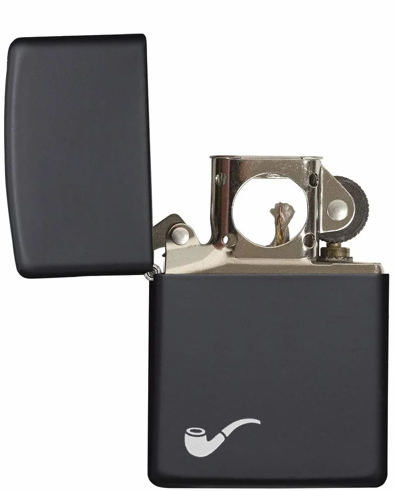Zippo Zapalniczka Sztormowa, Motyw Fajki, Czerń Matowa, z Możliwością Napełniania, Wielokrotnego Użytku, Płomień Odporny na Wiatr, w Pudełku Prezentowym, Made in USA