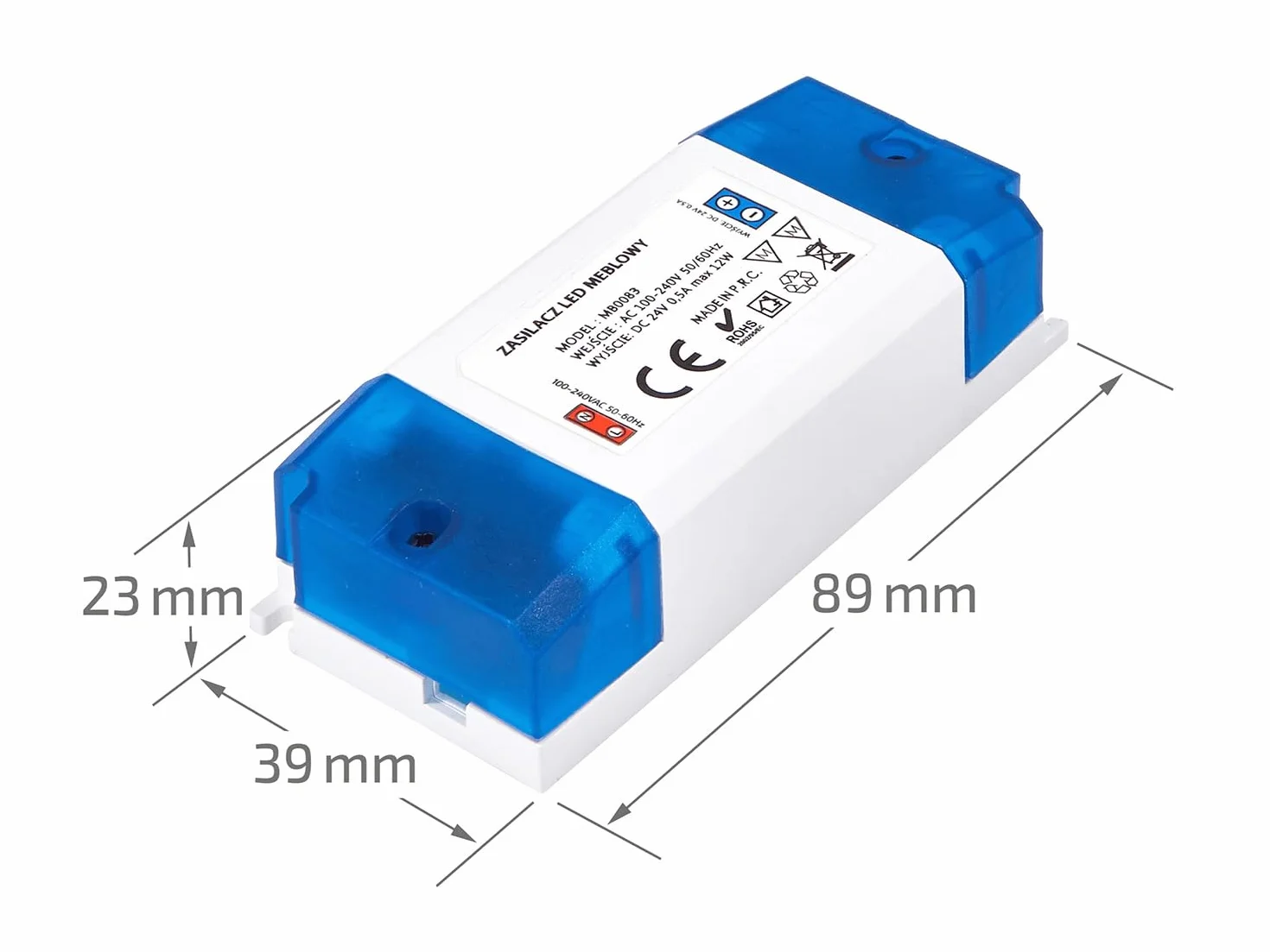 Zasilacz meblowy - Zasilacze LED - Zasilacz modułowy do oświetlenia LED - Zaawansowane funkcje bezpieczeństwa - Eaglerise 24V 12W 0.5A IP20-89x39x23mm