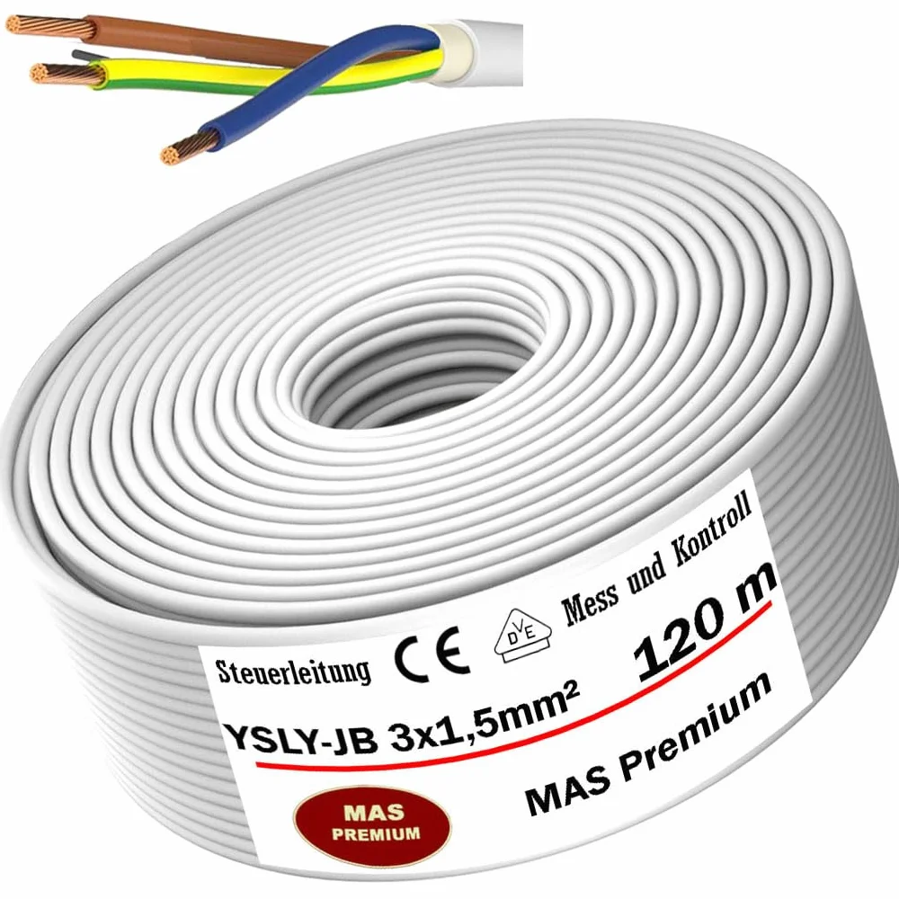 YSLY-JB 3 x 1,5 mm², elastyczny kabel sterujący, szary, kabel do układania, przewód pomiarowy, kontrolny i regulacyjny do obrabiarek, przewód sterujący (120 m)