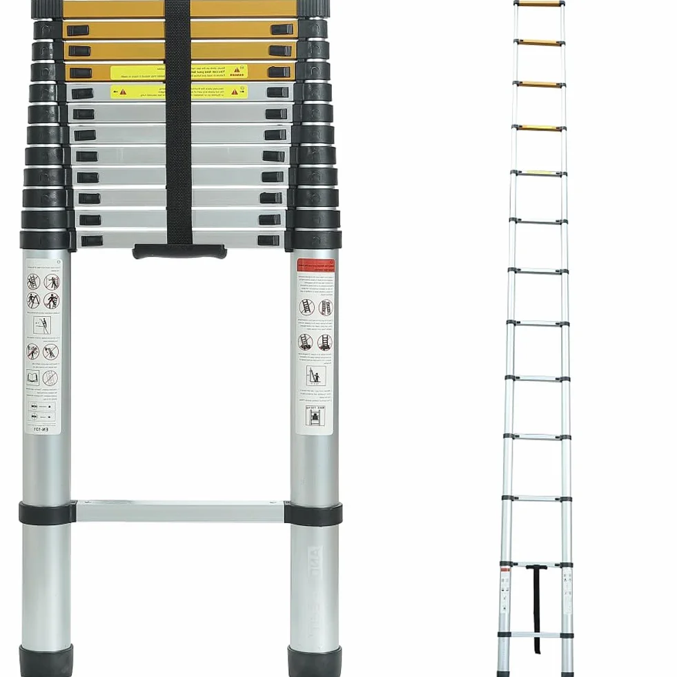 Drabina teleskopowa z aluminium, kompaktowa i składana, maks. obciążenie 150 kg, antypoślizgowe szczeble i gumowane nóżki, do domu i ogrodu (5 m)