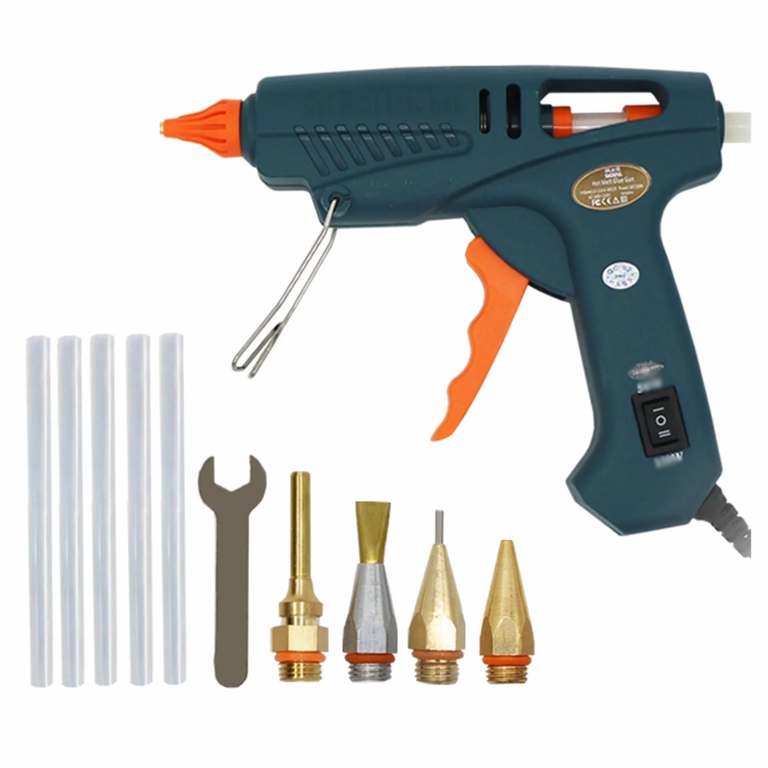 Pistolet do Kleju, Pistolet do klejenia na gorąco 50 W/150 W 100 W dysza miedziana do 11mm klej w sztyfcie rękodzieło domowe DIY klej gorący pistolet torba na narzędzia(4pcs Nozzles,100W)