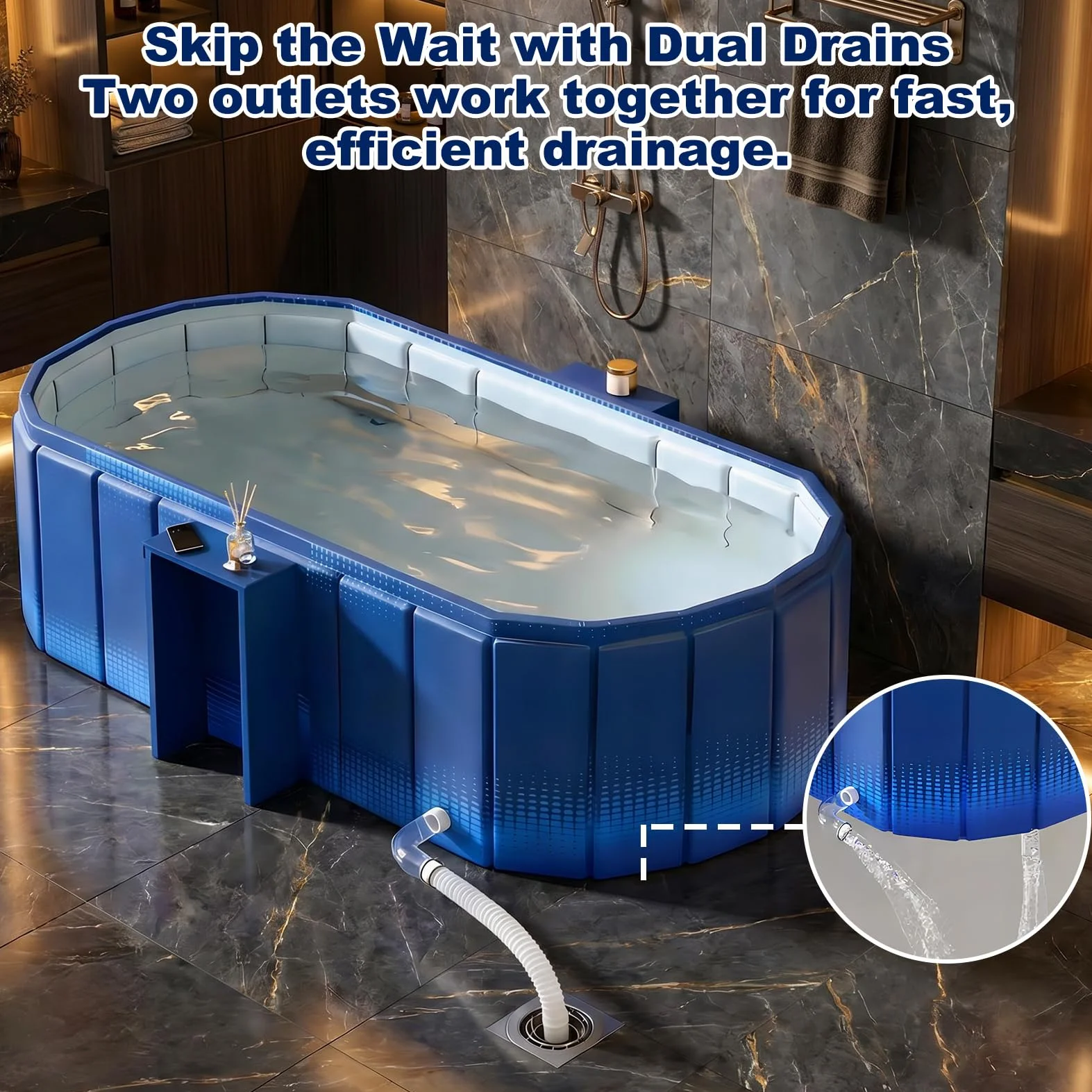 Przenośna wanna dla dorosłych, 119 cm, duża, składana, bez instalacji, do kabiny prysznicowej, do łazienki z gorącym SPA