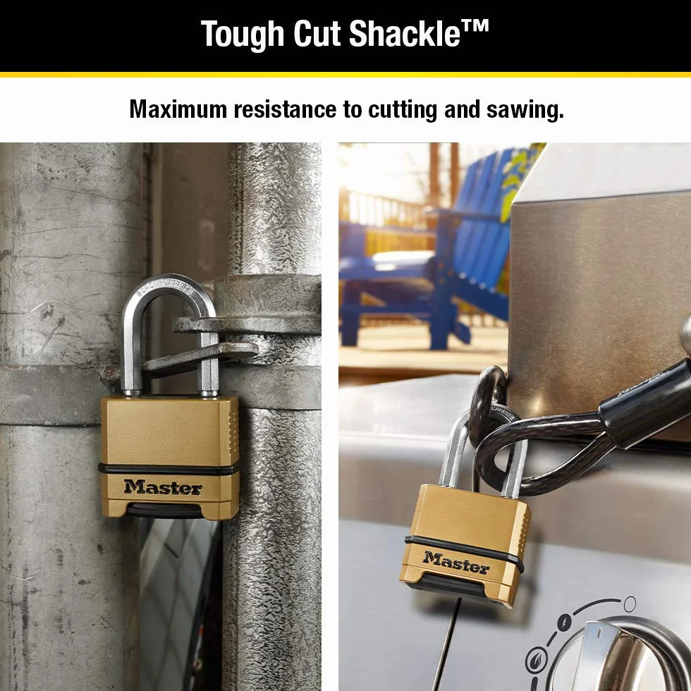 Master Lock M175XDLF Solidny zamek szyfrowy na zewnątrz mosiężne wykończenie szekla 3,8 cm