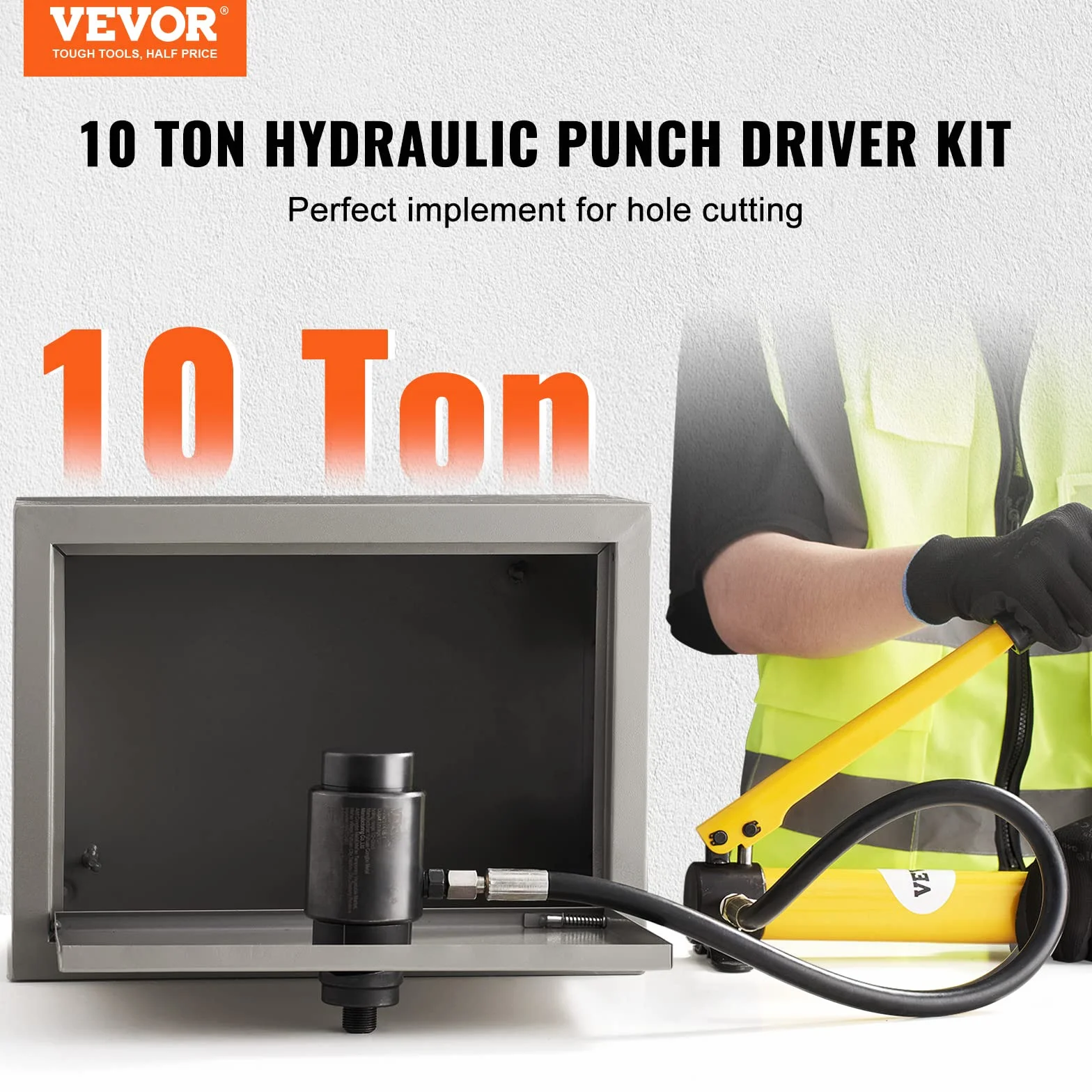 VEVOR Zestaw hydraulicznych dziurkaczy 10 t, ręczna pompa stalowa narzędzie do wykrawania z 6 kształtami do wykrawania, 12,7, 19,05, 25,4, 31,75, 38,1, 50,8 mm, cylinder dziurkacz pompa hydrauliczna