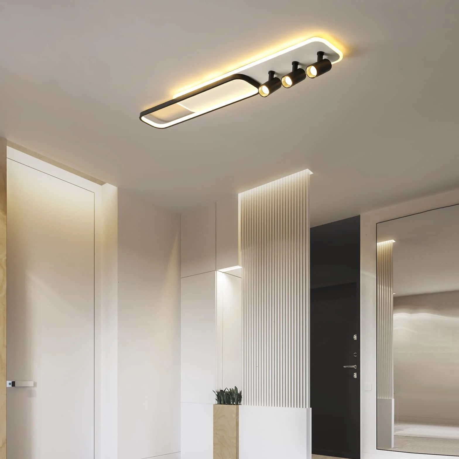 Oninio Nowoczesna lampa sufitowa, 3-punktowa szyna świetlna Czarny akryl z białą geometryczną lampą sufitową Możliwość przyciemniania Pilot Salon Sypialnia Kuchnia Jadalnia