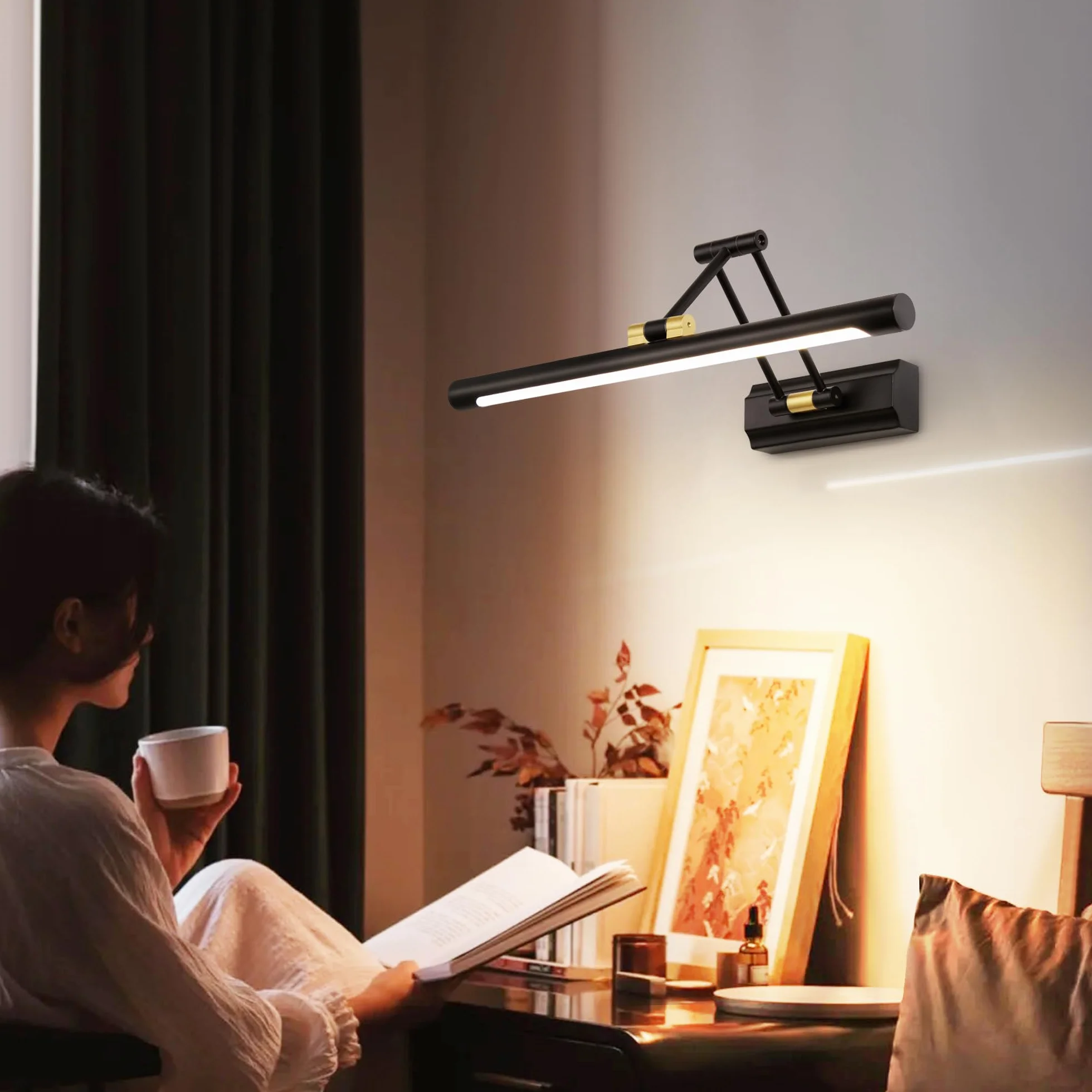 8W Lampa ścienna LED na lustro łazienkowe, 43cm nowoczesne oświetlenie obrazu, oświetlenie łazienkowe, 4000K oświetlenie wewnętrzne garderoba obraz olejny make-up 270° obracana