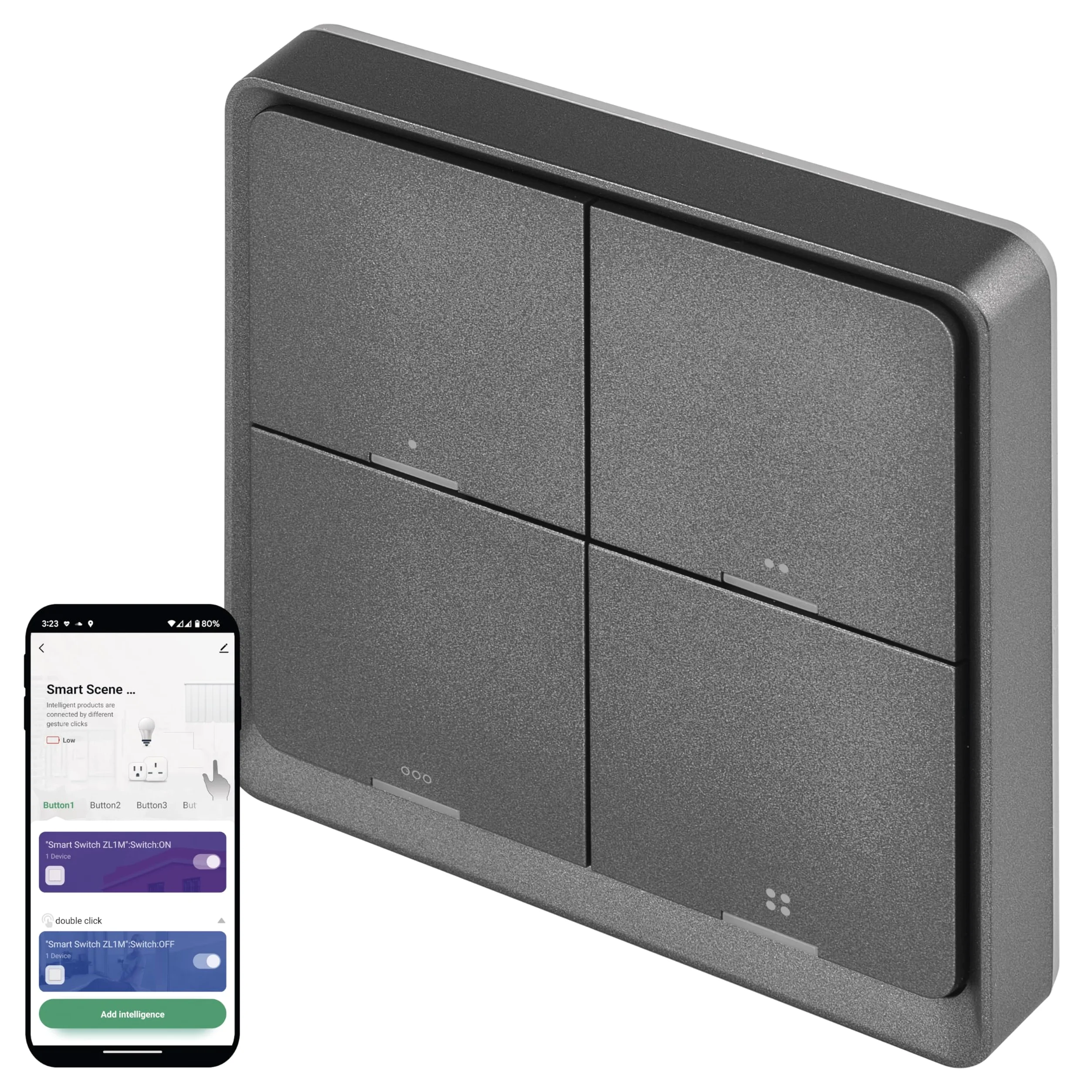 EMOS GoSmart Home przenośny przełącznik sceny z wyświetlaczem LED i aplikacją – ZigBee – zasilanie bateryjne – 4 przyciski, 12 scen – steruje nieograniczoną liczbą inteligentnych urządzeń lub lamp –