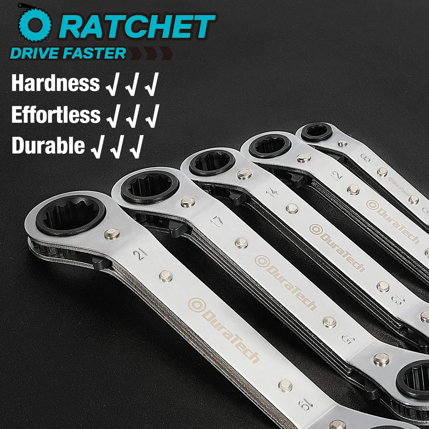 DURATECH Klucz grzechotkowy z podwójnym pierścieniem 6 mm - 21 mm, z torbą do przenoszenia, 5 szt