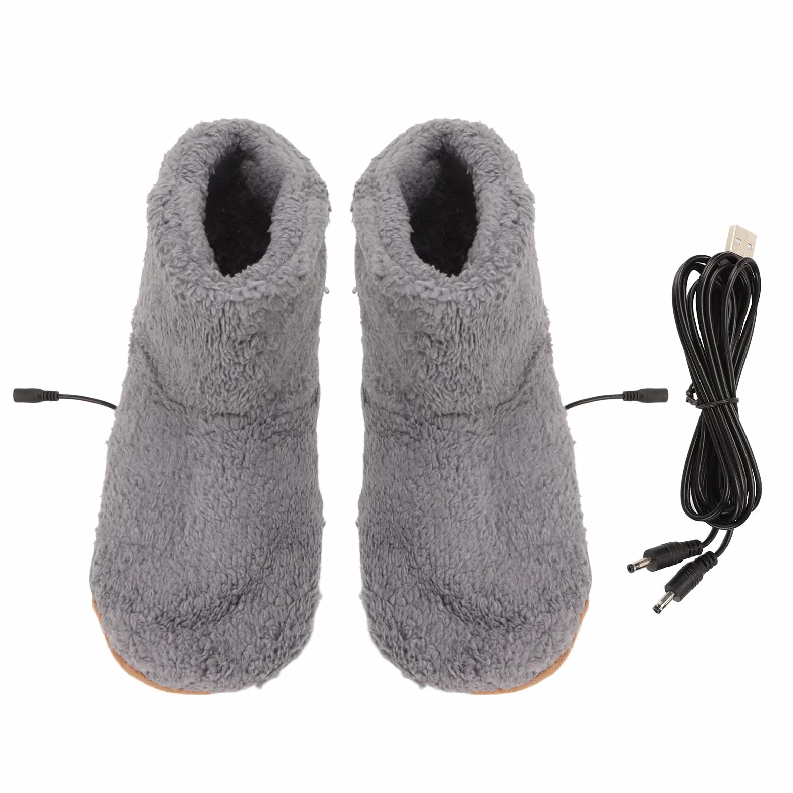 Elektryczne Buty Grzewcze Podgrzewane Kapcie USB Ładowanie Antypoślizgowe Flanelowe Szary
