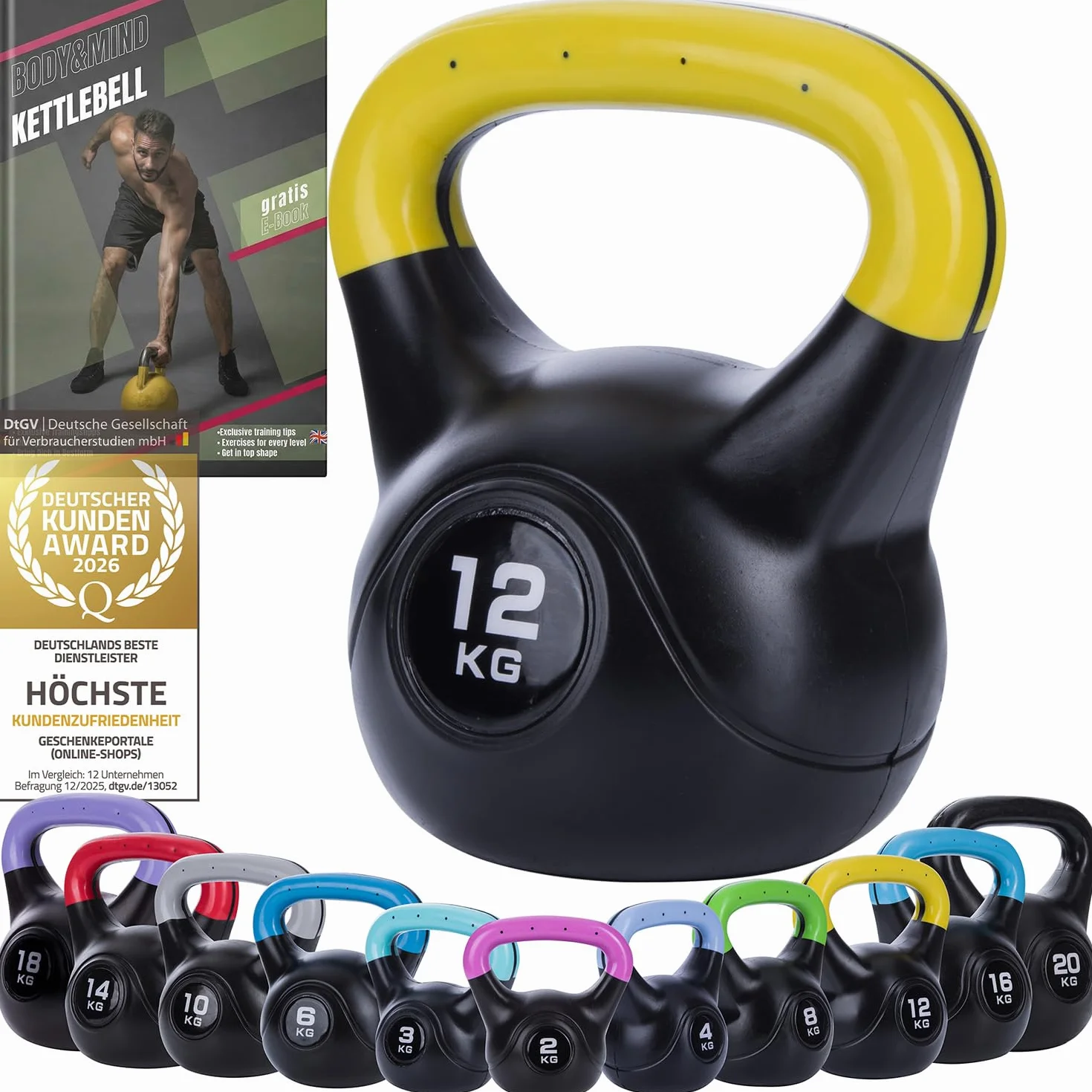 Body & Mind® Kettlebell Ball hantla plastikowa 2-20 kg - Hantla treningowa do treningu siłowego - Profesjonalna hantla fitness swing