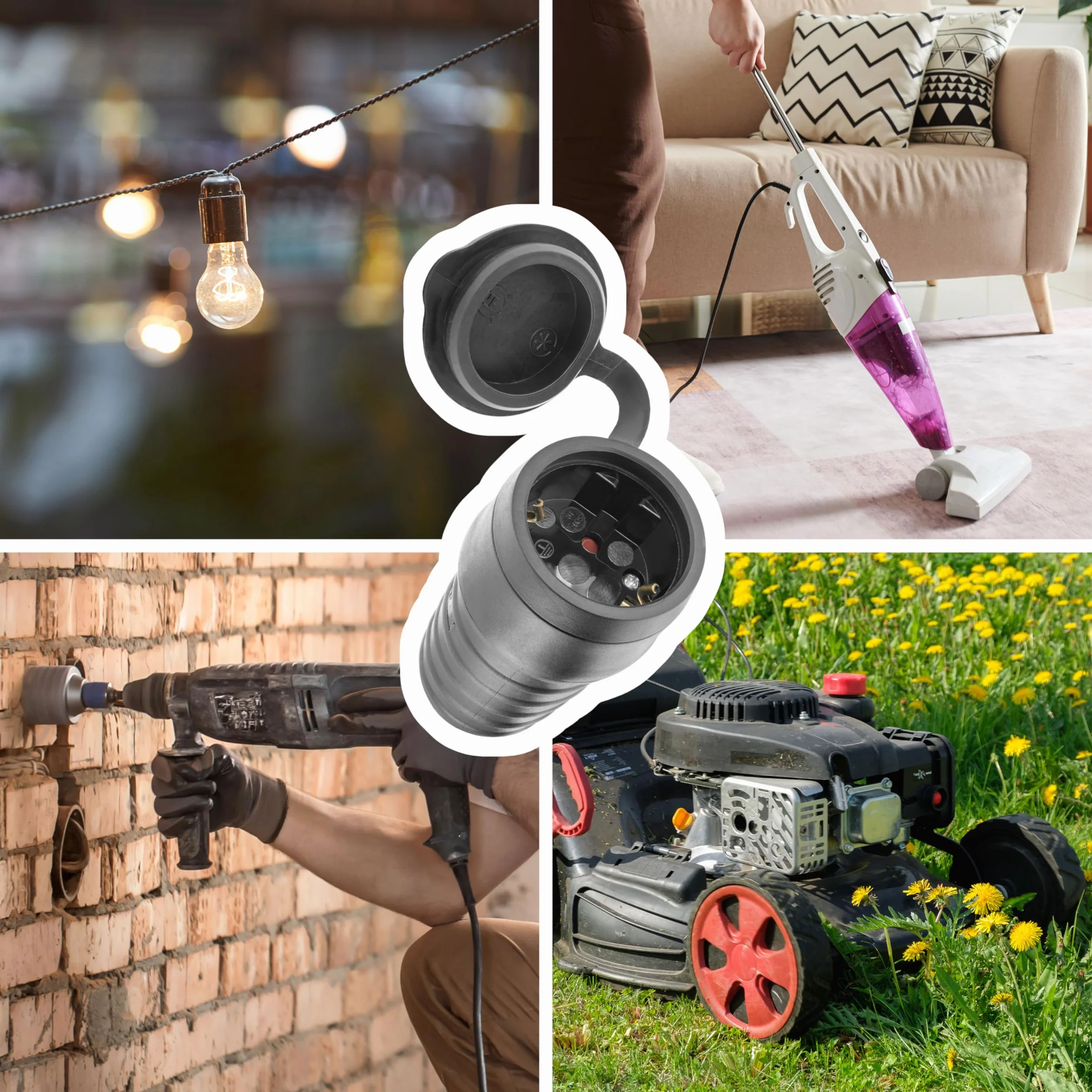 Poppstar 3x gumowe gniazdko z klapką ochronną, (2-biegunowe, 230V, 16A, IP44), wodoodporne, do użytku zewnętrznego, czarne
