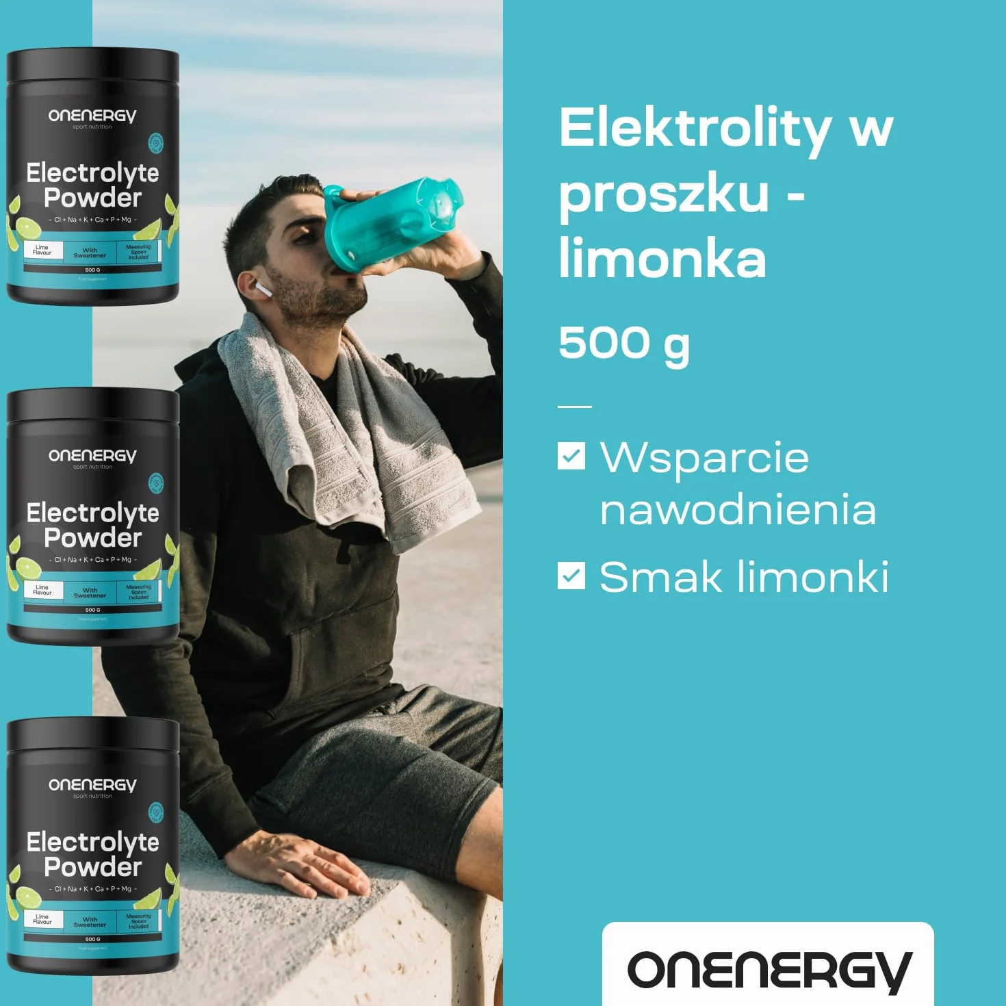 OnEnergy Elektrolity w proszku Limonka 500 g 142 porcje Mieszanka 6 minerałów Nawodnienie Wsparcie mięśni i nerwów