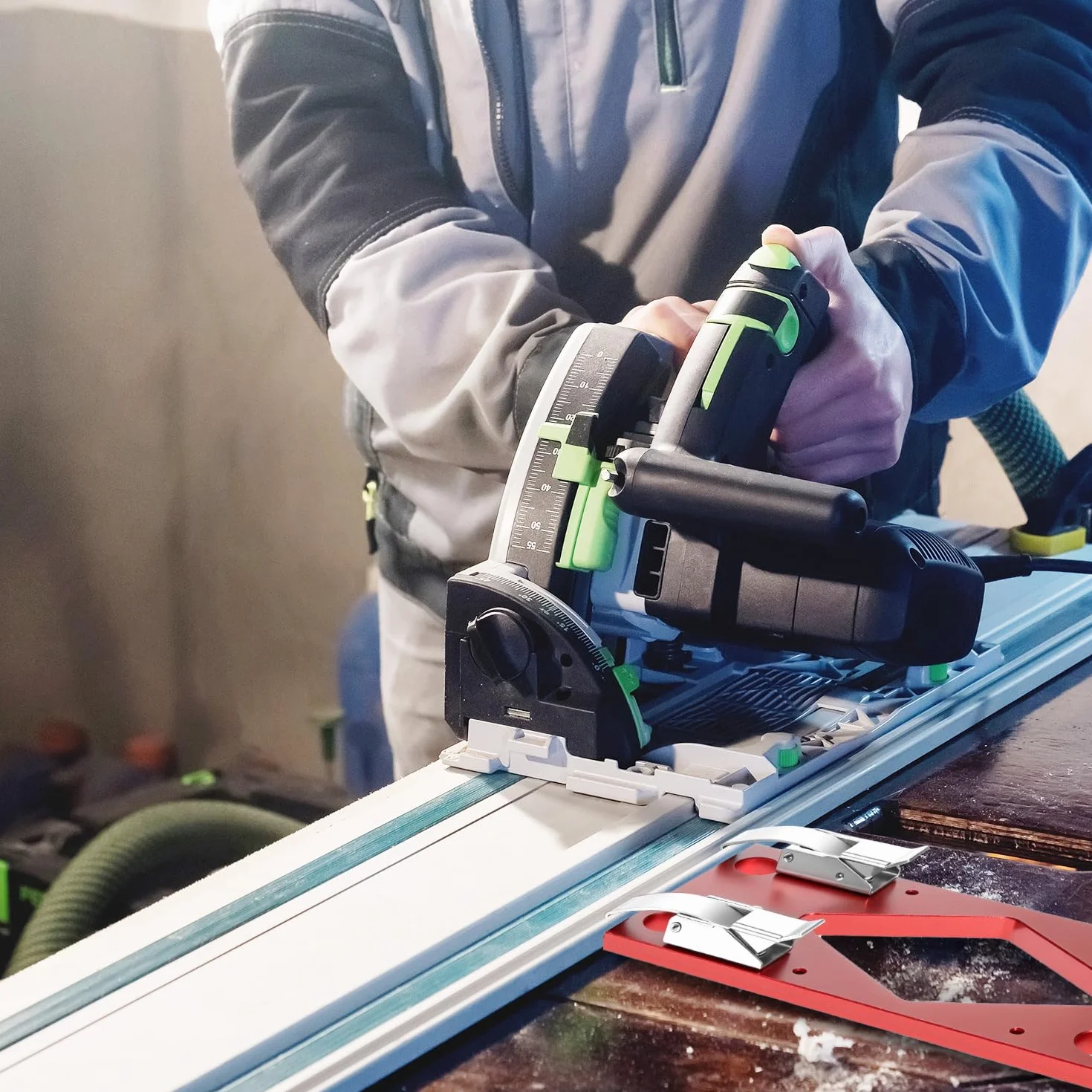 QWORK ogranicznik kątowy 90° do szyny prowadzącej CNC ogranicznik ze stopu aluminium, kompatybilny z Festool Makita prowadnicą